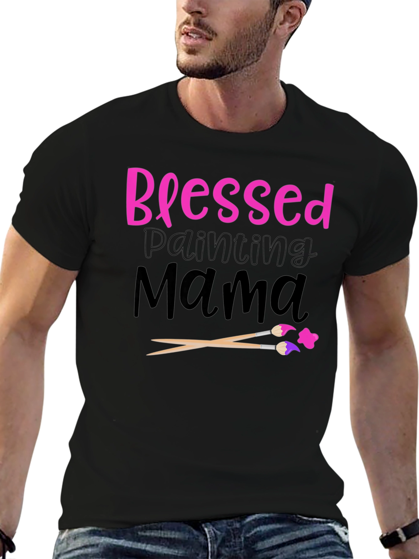 Blessed Painting Mama Black Graphic T-Shirt