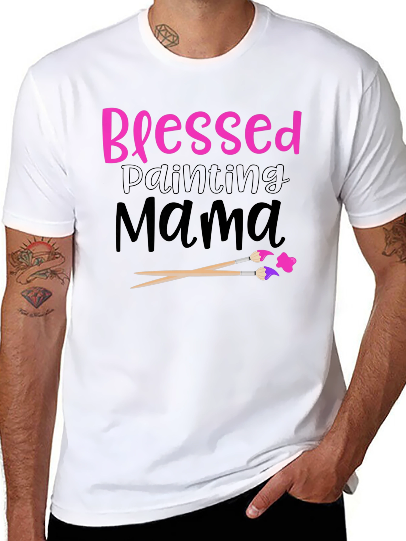 Blessed Painting Mama Black Graphic T-Shirt