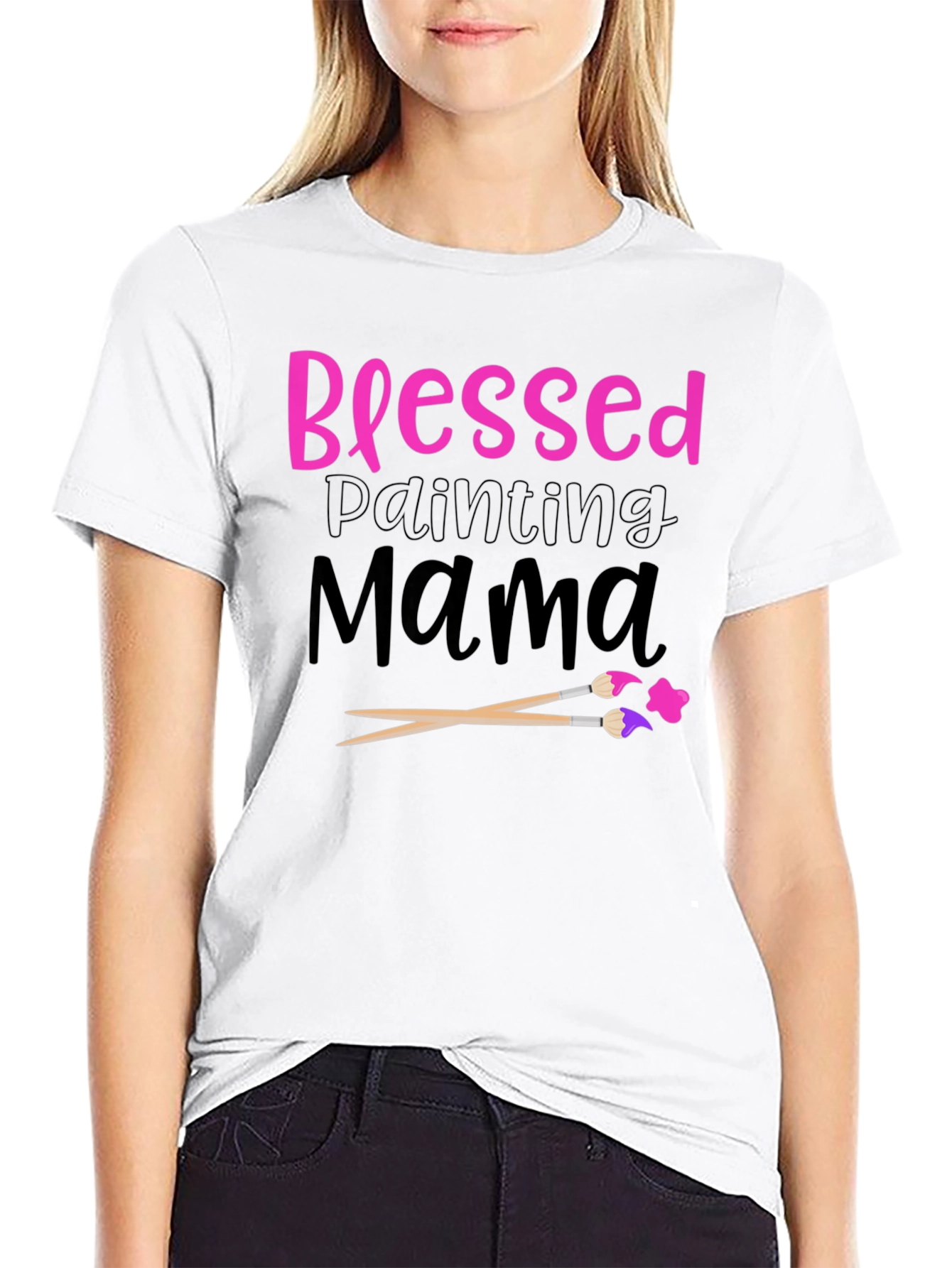 Blessed Painting Mama Black Graphic T-Shirt