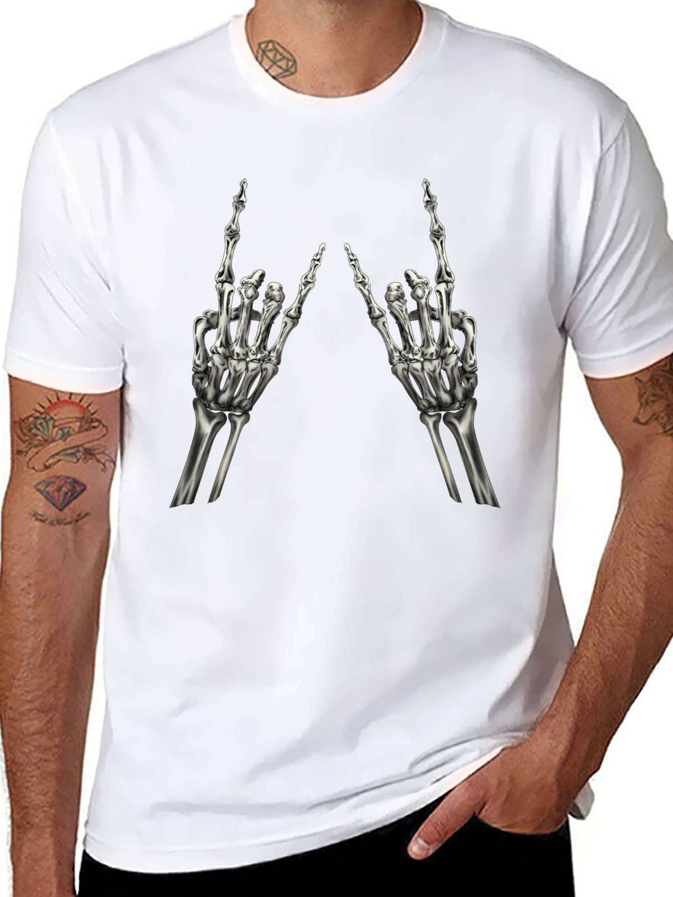Rock On Skeleton Hand Black T-Shirt