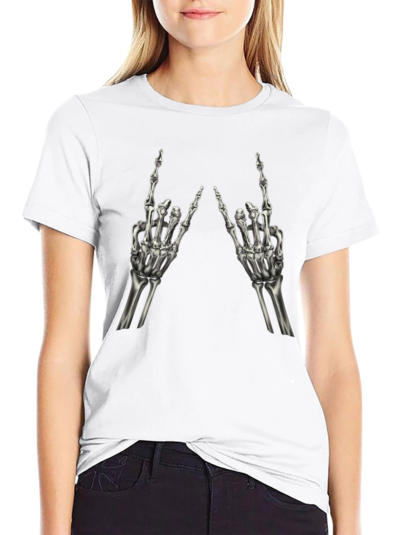 Rock On Skeleton Hand Black T-Shirt
