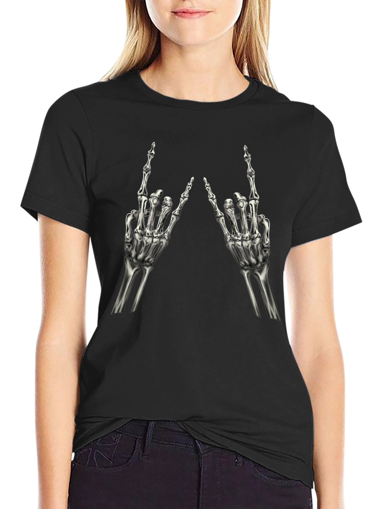 Rock On Skeleton Hand Black T-Shirt