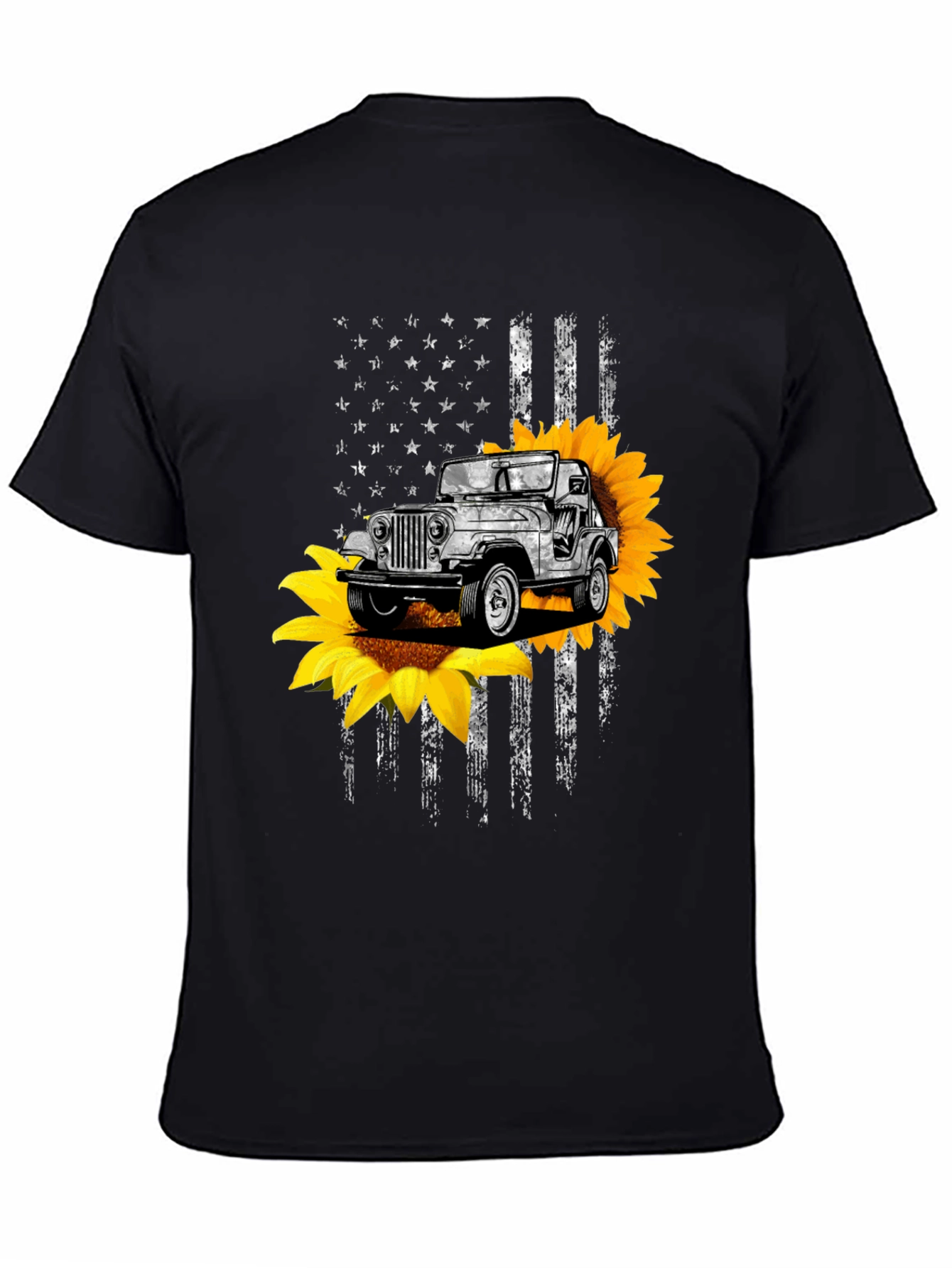 American Flag Jeep Sunflower Graphic Tee