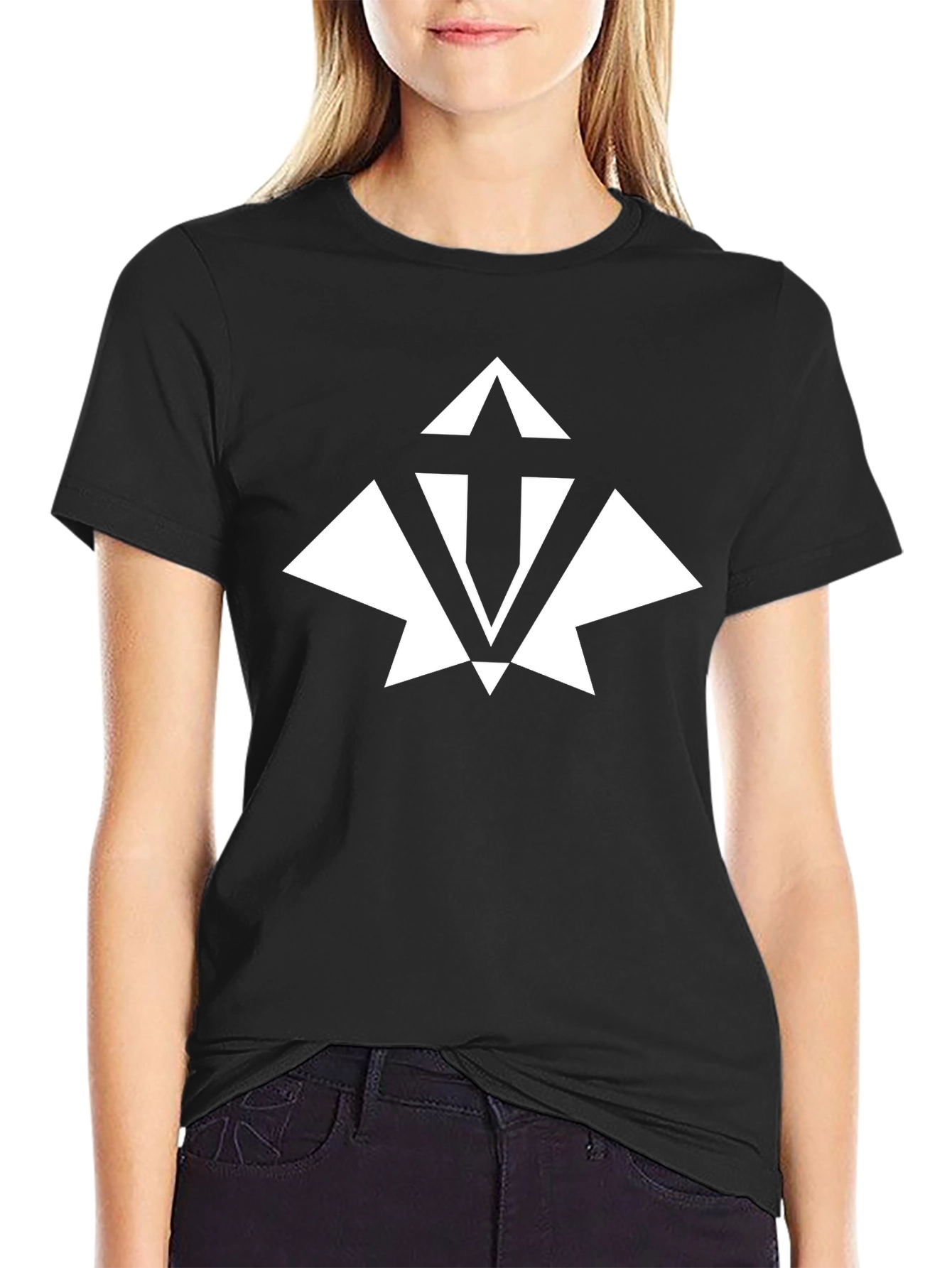 Black T-Shirt with White Abstract Graphic Print
