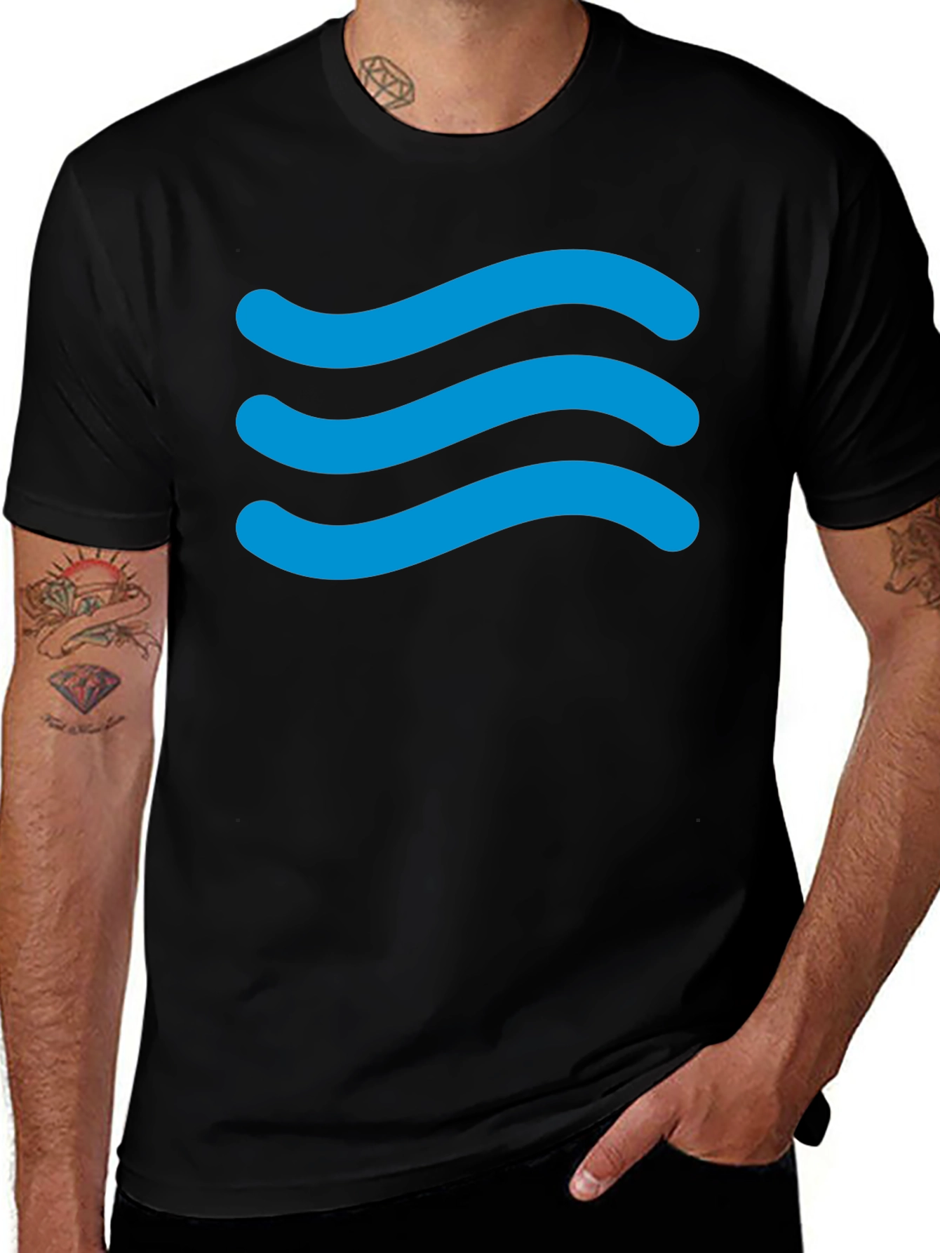 Mens Black Wave Graphic T-Shirt