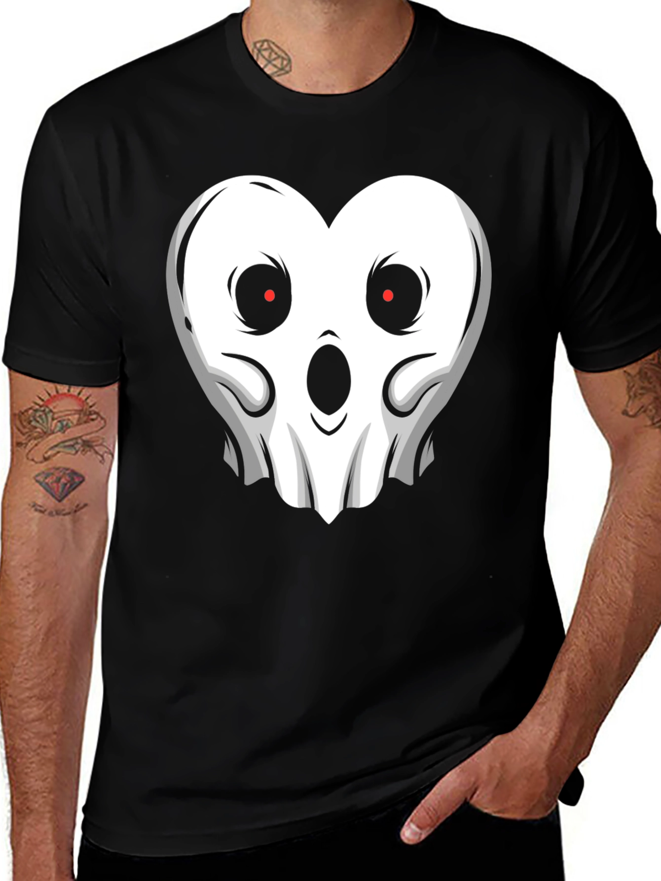 Spooky Heart Ghost Graphic T-Shirt - Halloween Style