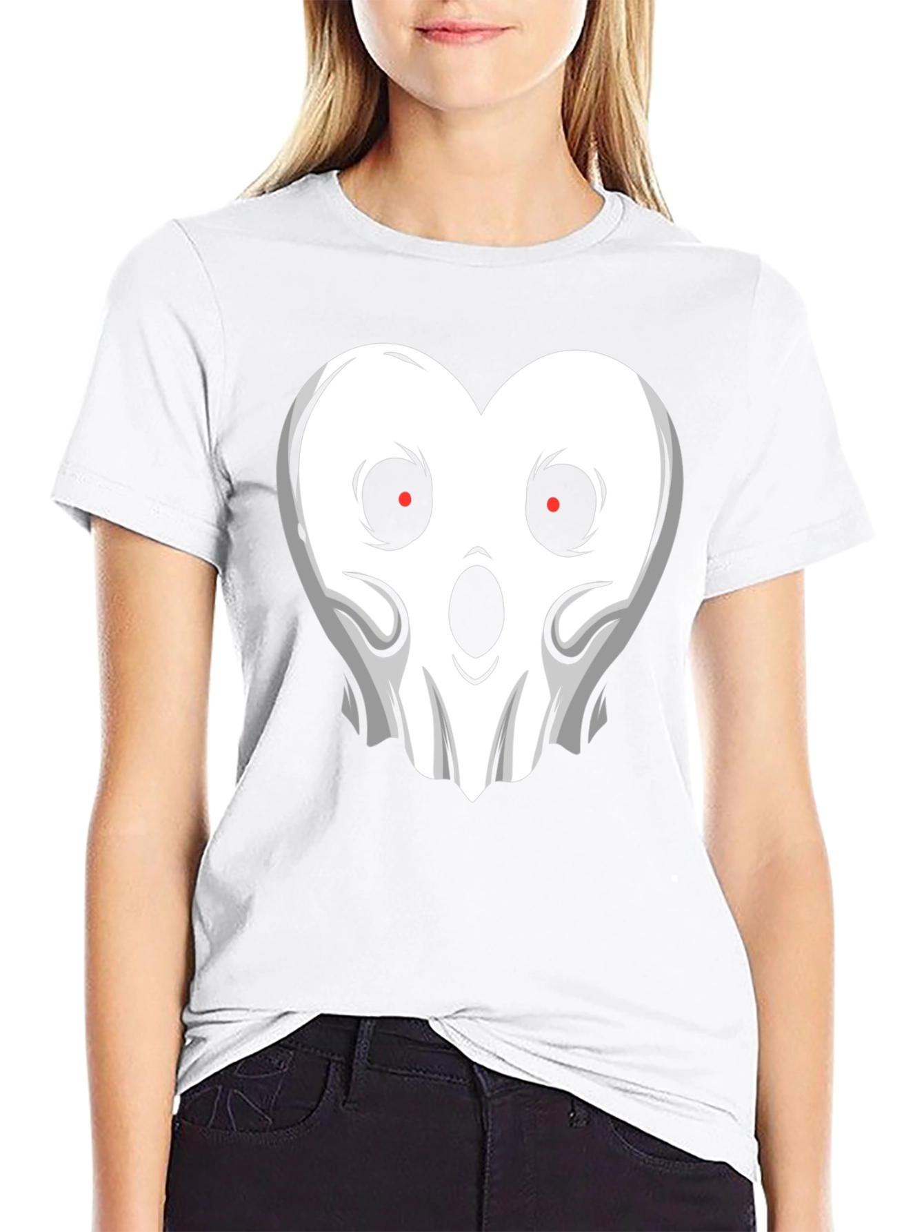 Spooky Heart Ghost Graphic T-Shirt - Halloween Style