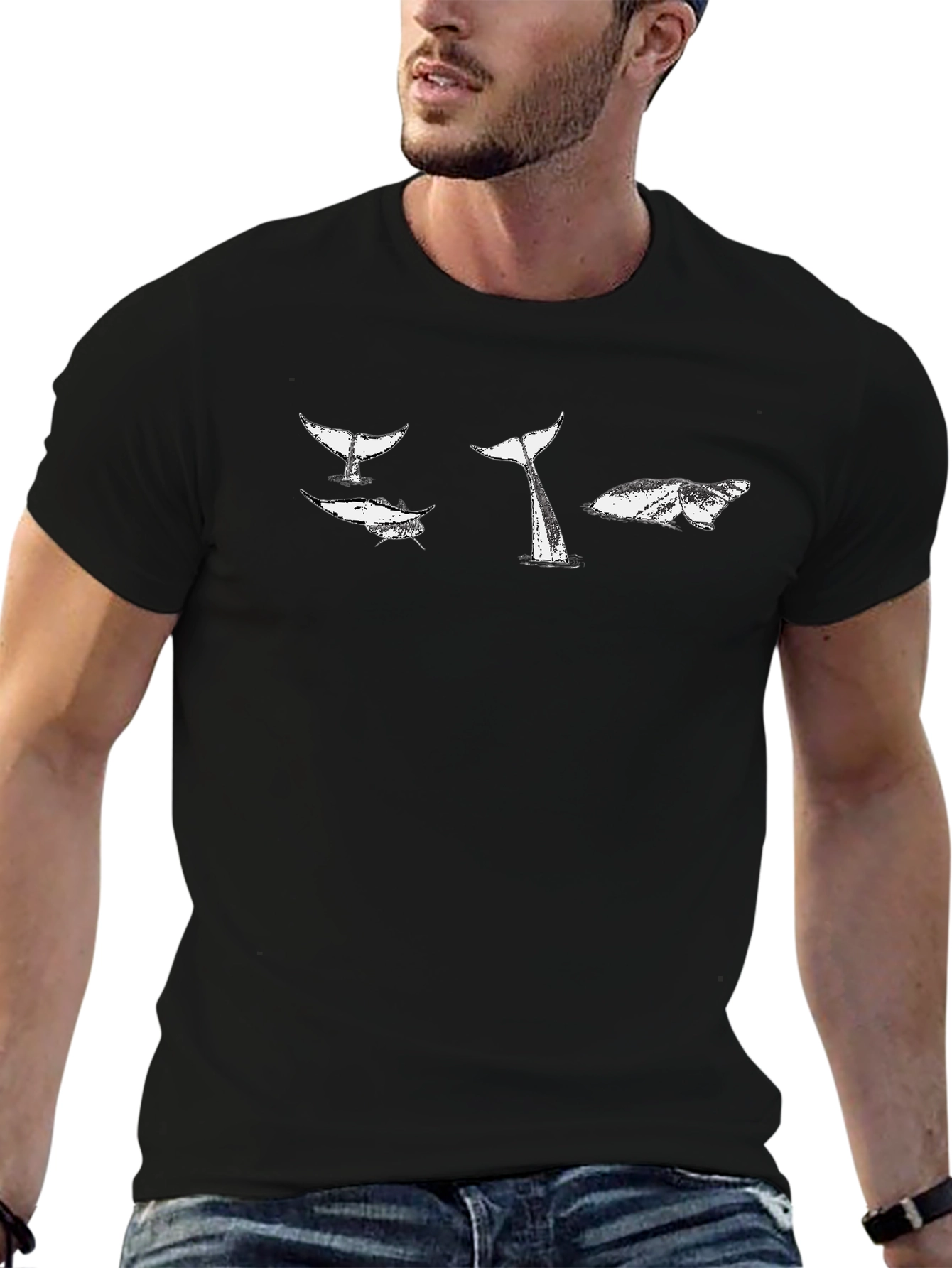 Whale Tail Graphic T-Shirt - Black Cotton Tee