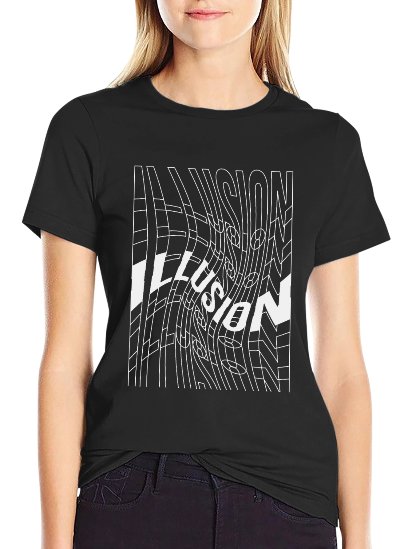 Optical Illusion Graphic Tee - Black