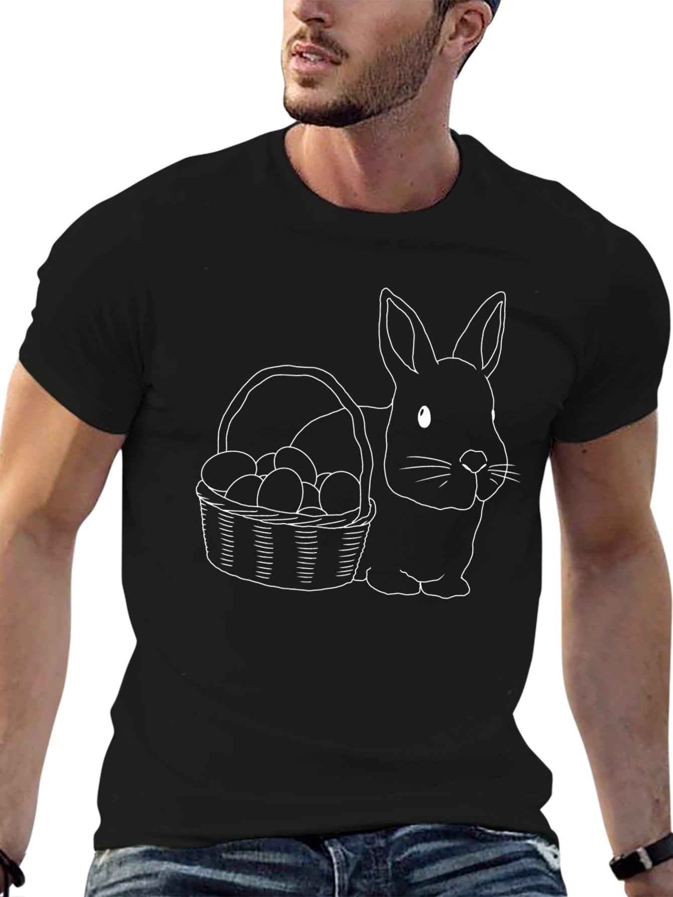 Bunny & Basket Graphic T-Shirt - Black