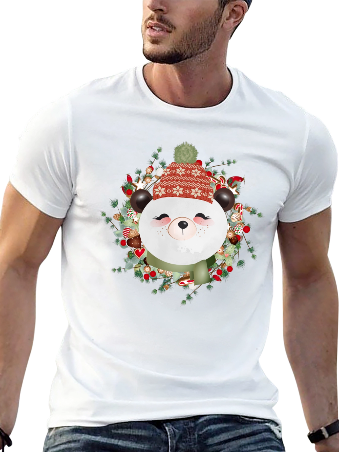 Festive Panda Graphic Tee - Holiday Style