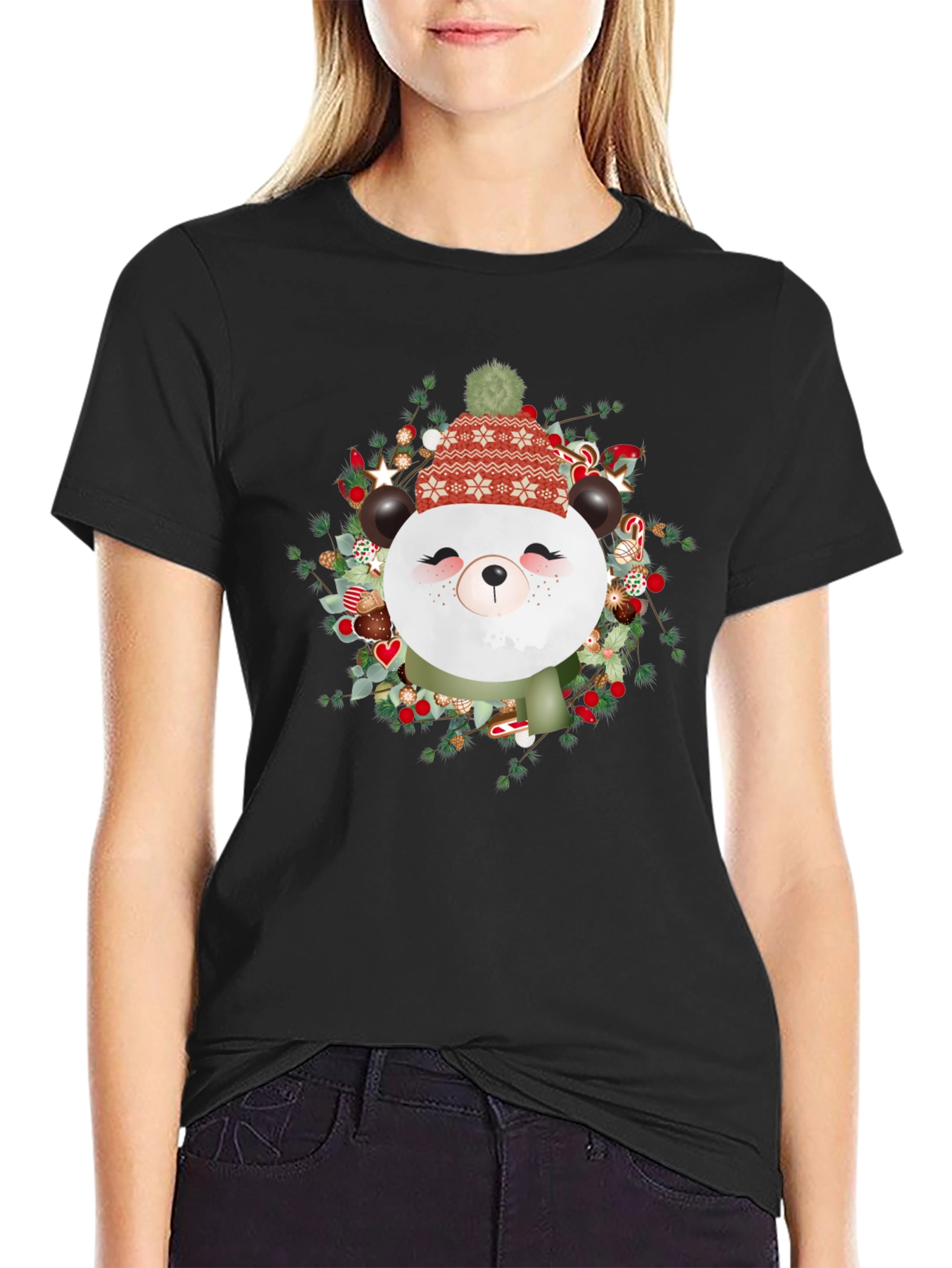Festive Panda Graphic Tee - Holiday Style