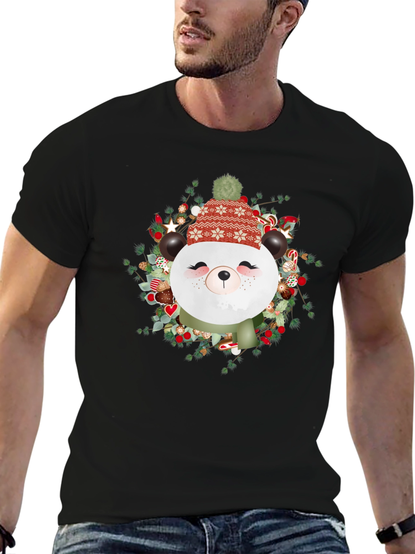 Festive Panda Graphic Tee - Holiday Style