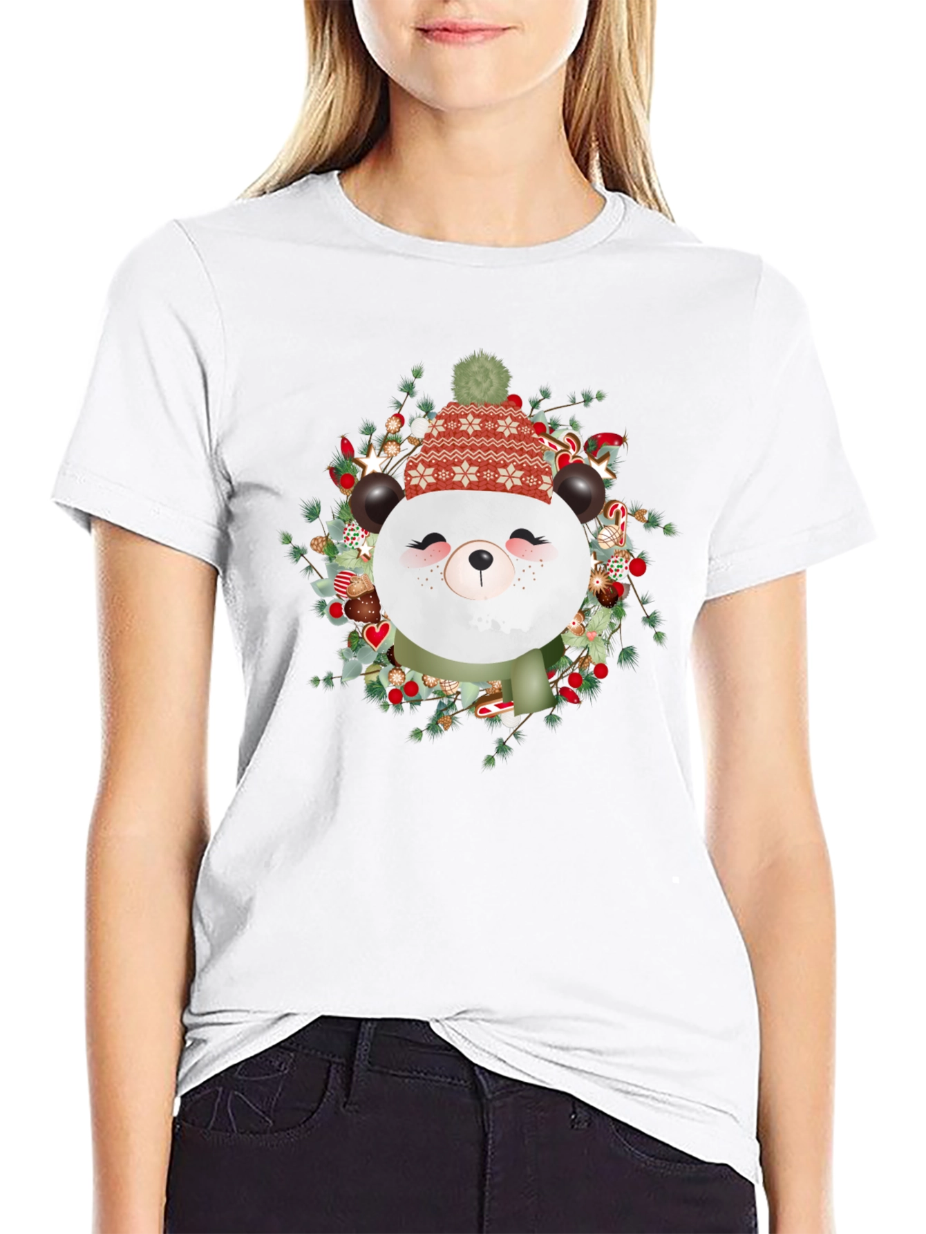Festive Panda Graphic Tee - Holiday Style