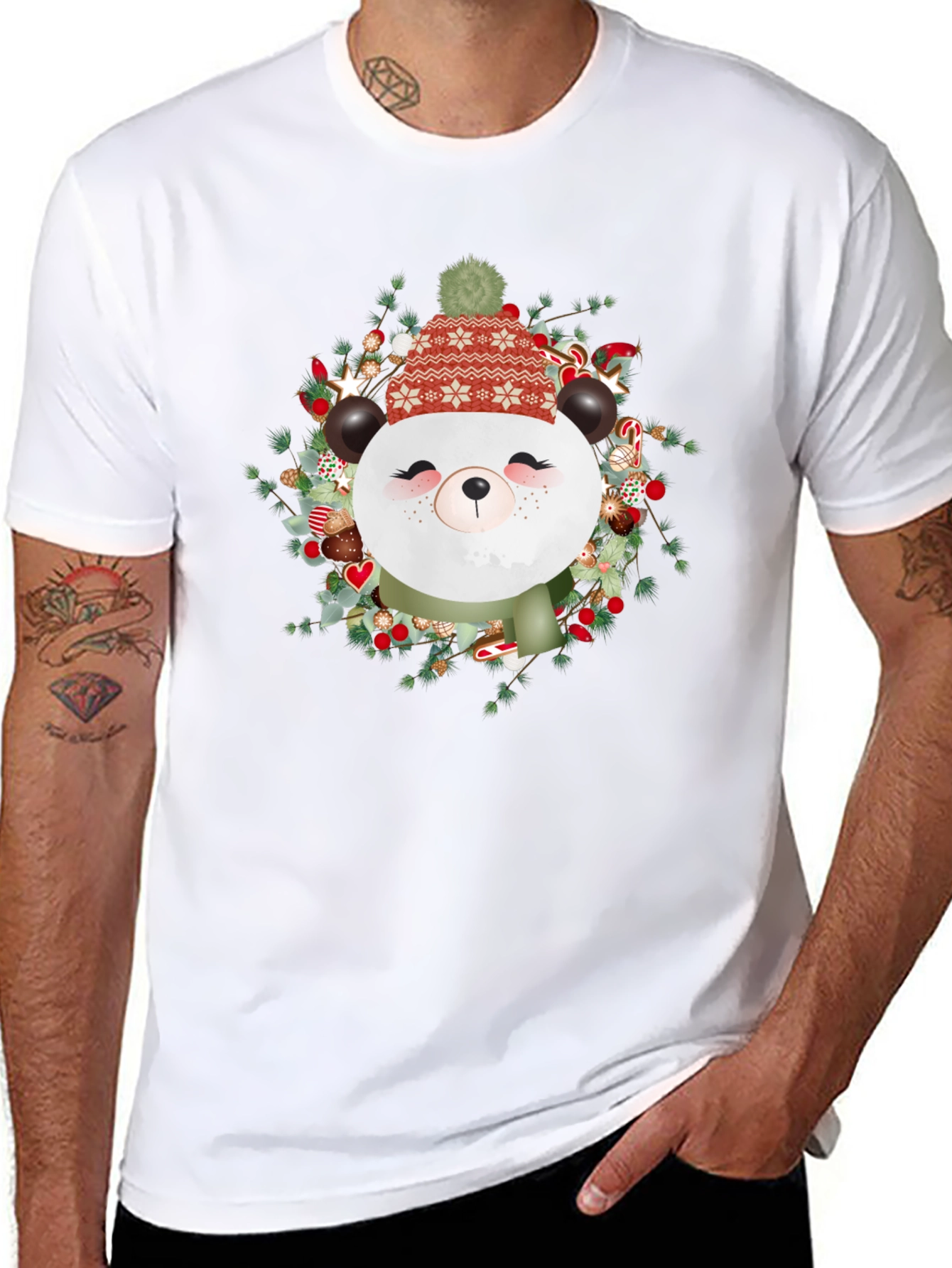 Festive Panda Graphic Tee - Holiday Style
