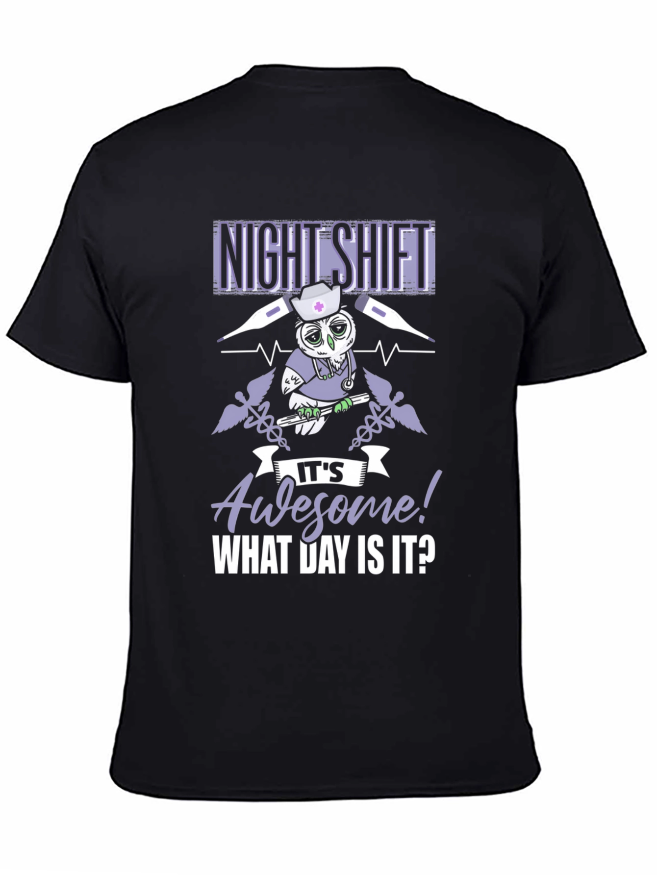 Night Shift Nurse Owl Graphic T-Shirt
