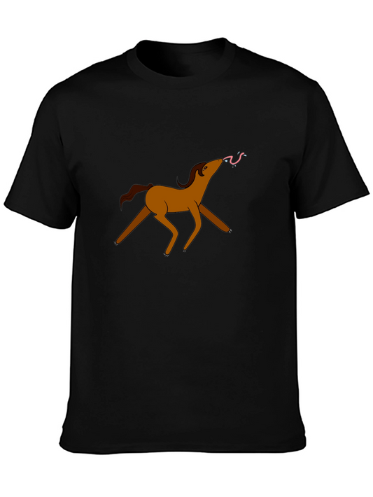 Cartoon Horse Graphic Tee - Black