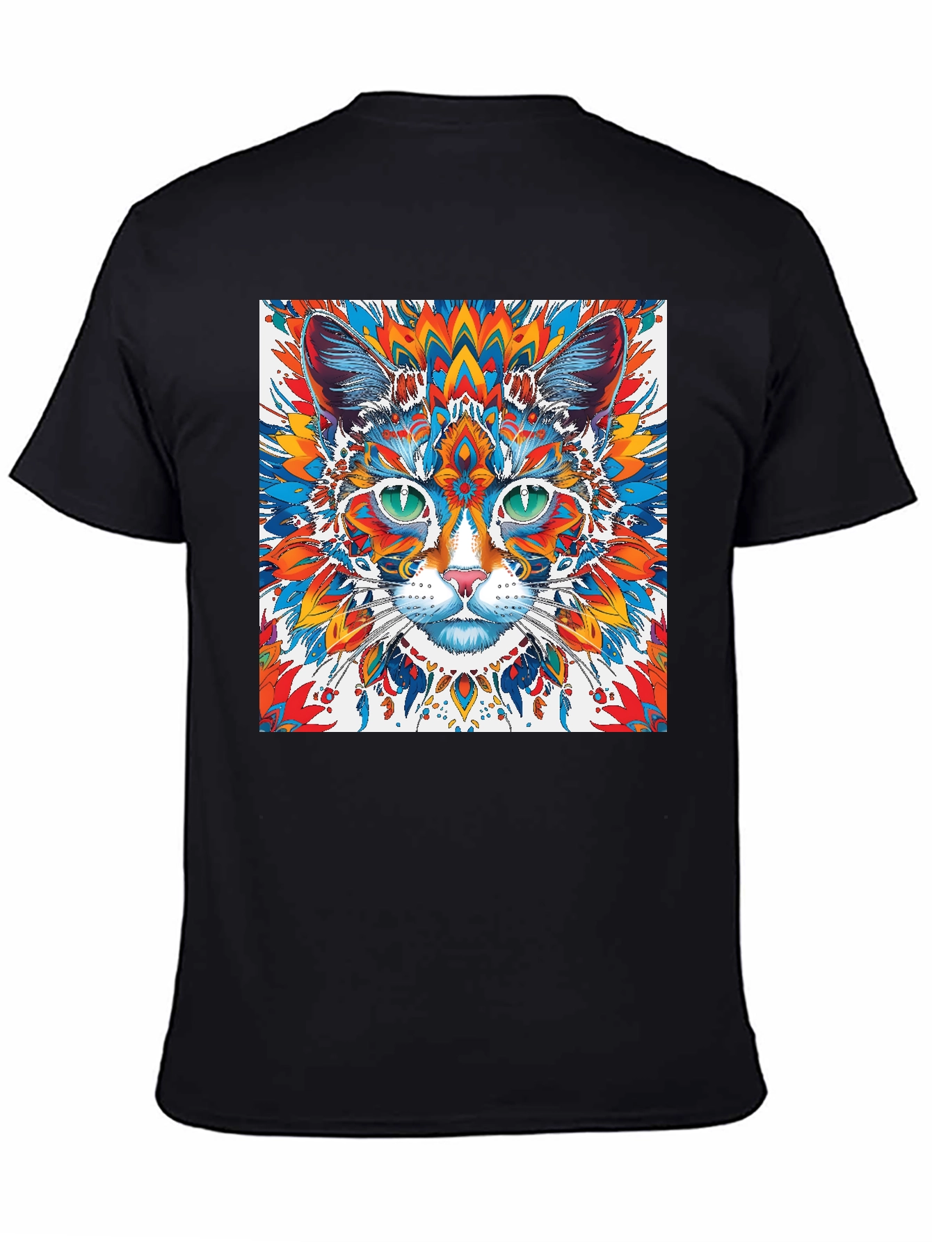 Psychedelic Cat Graphic Tee - Black