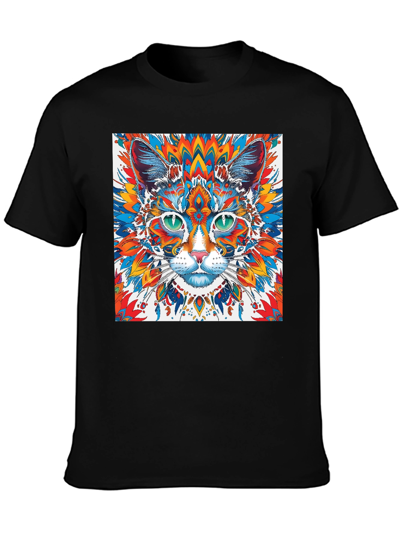 Psychedelic Cat Graphic Tee - Black