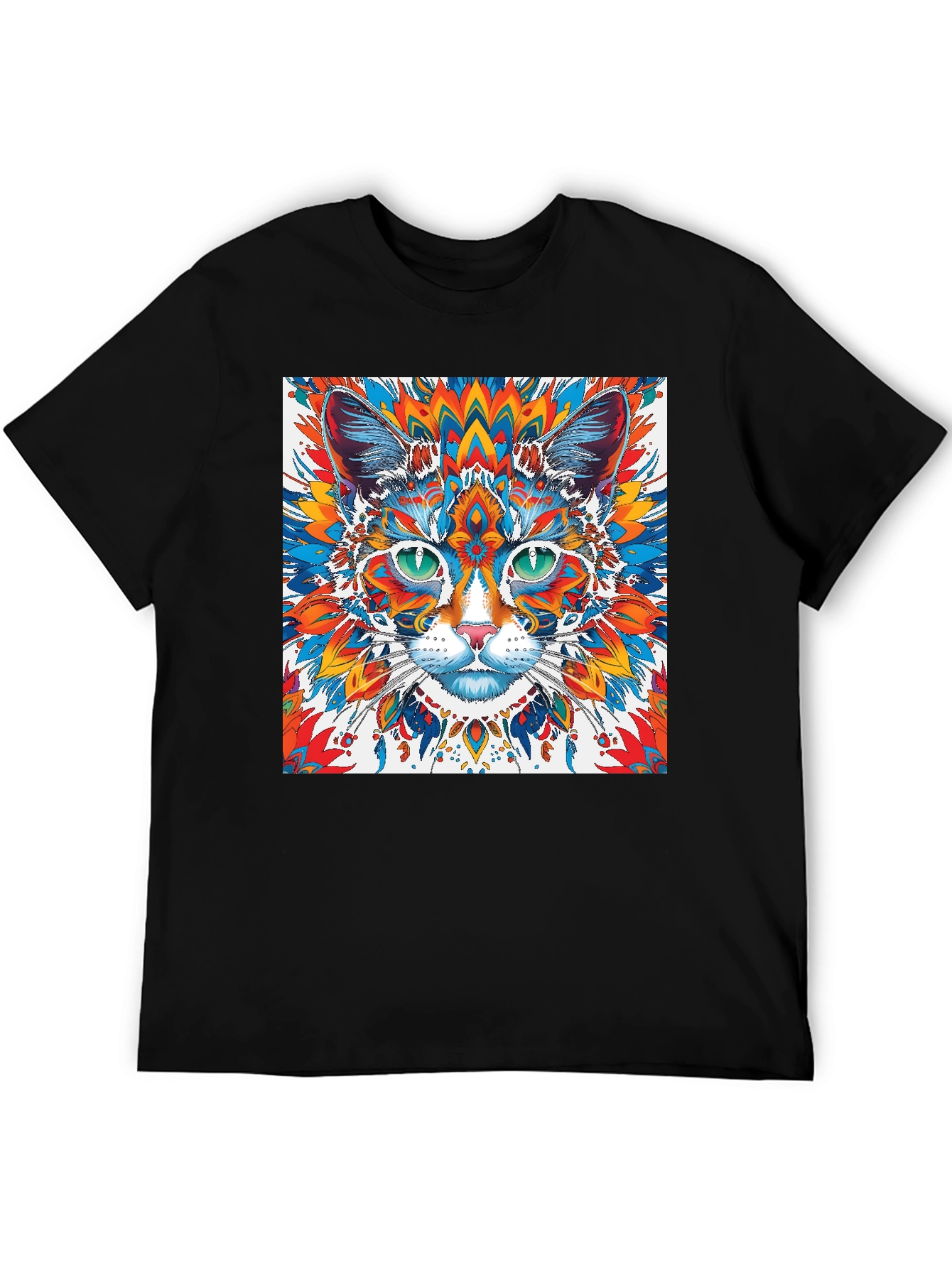 Psychedelic Cat Graphic Tee - Black
