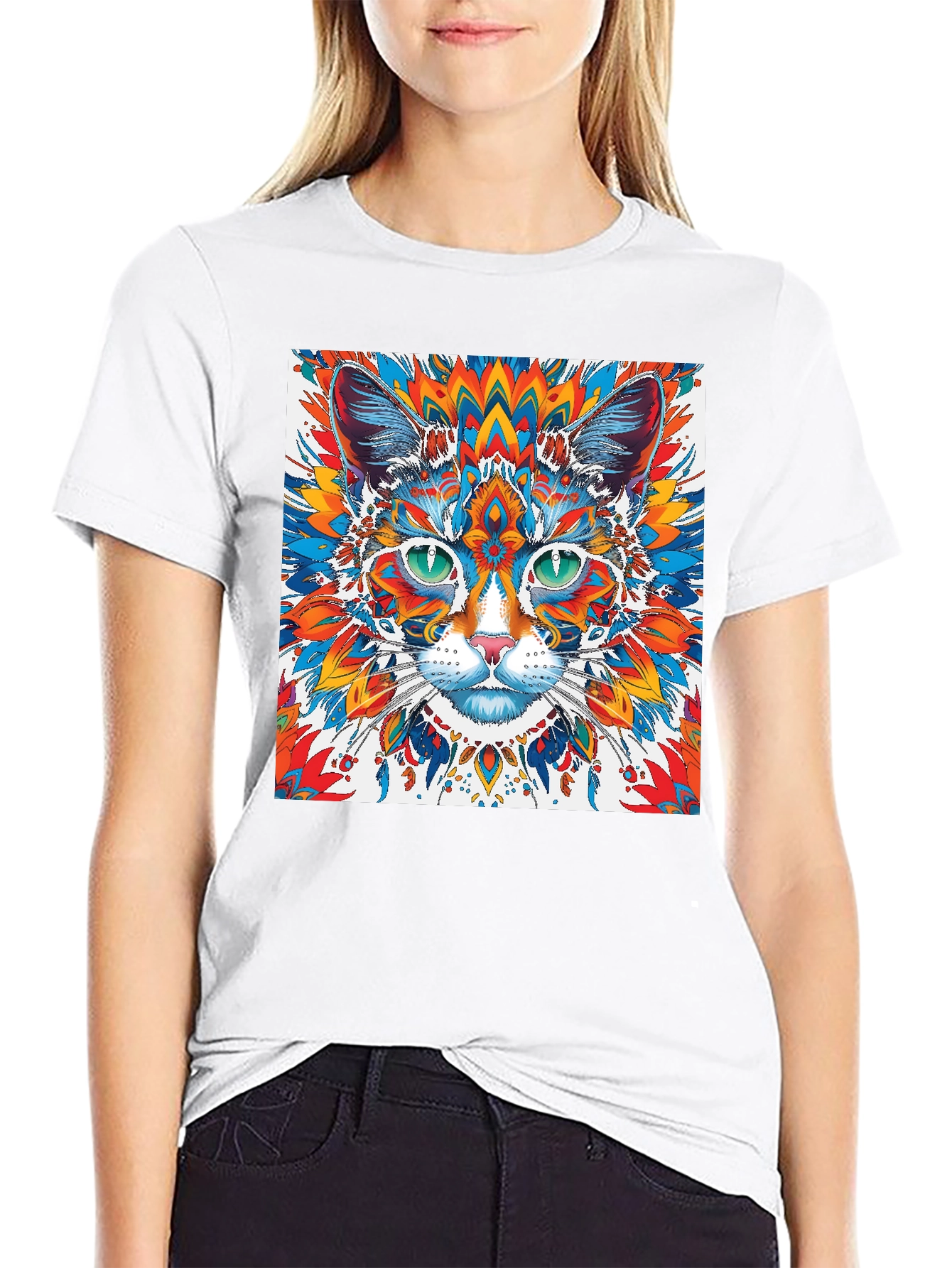 Psychedelic Cat Graphic Tee - Black