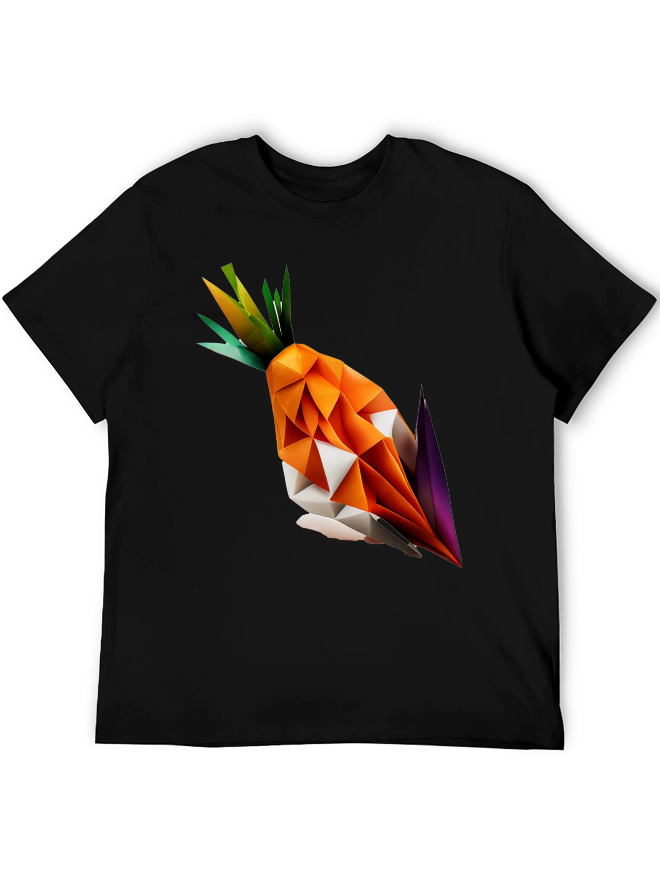 Geometric Origami Carrot Black T-Shirt