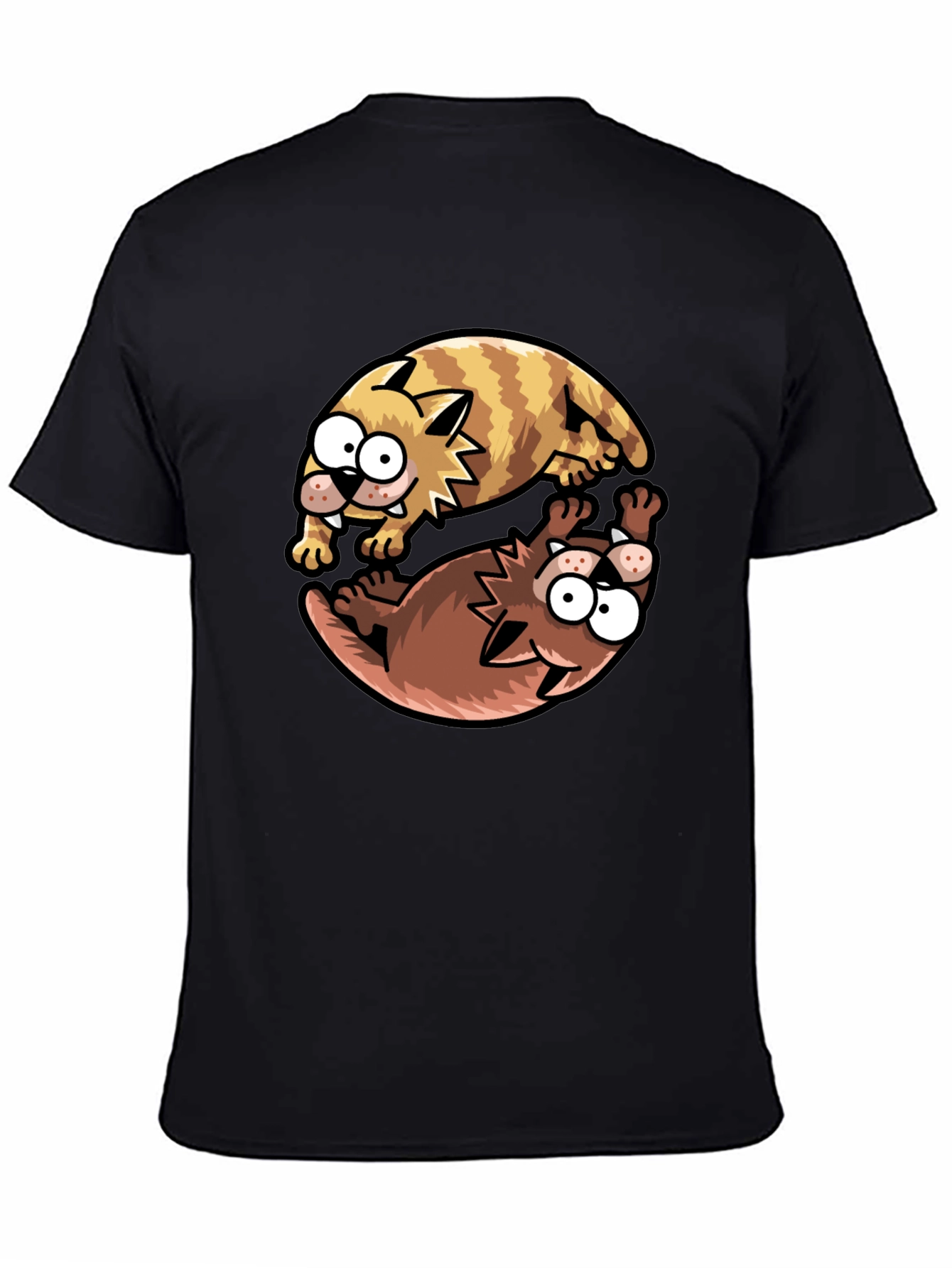 Yin Yang Cats Graphic T-Shirt - Black Cotton Tee