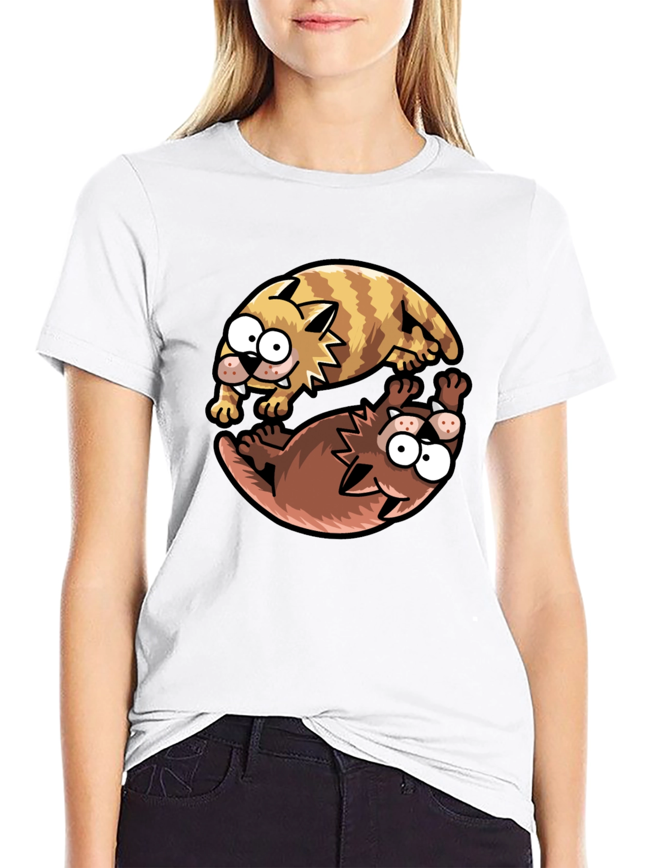 Yin Yang Cats Graphic T-Shirt - Black Cotton Tee