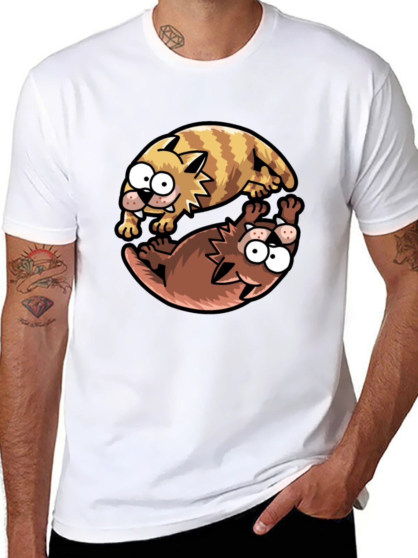 Yin Yang Cats Graphic T-Shirt - Black Cotton Tee