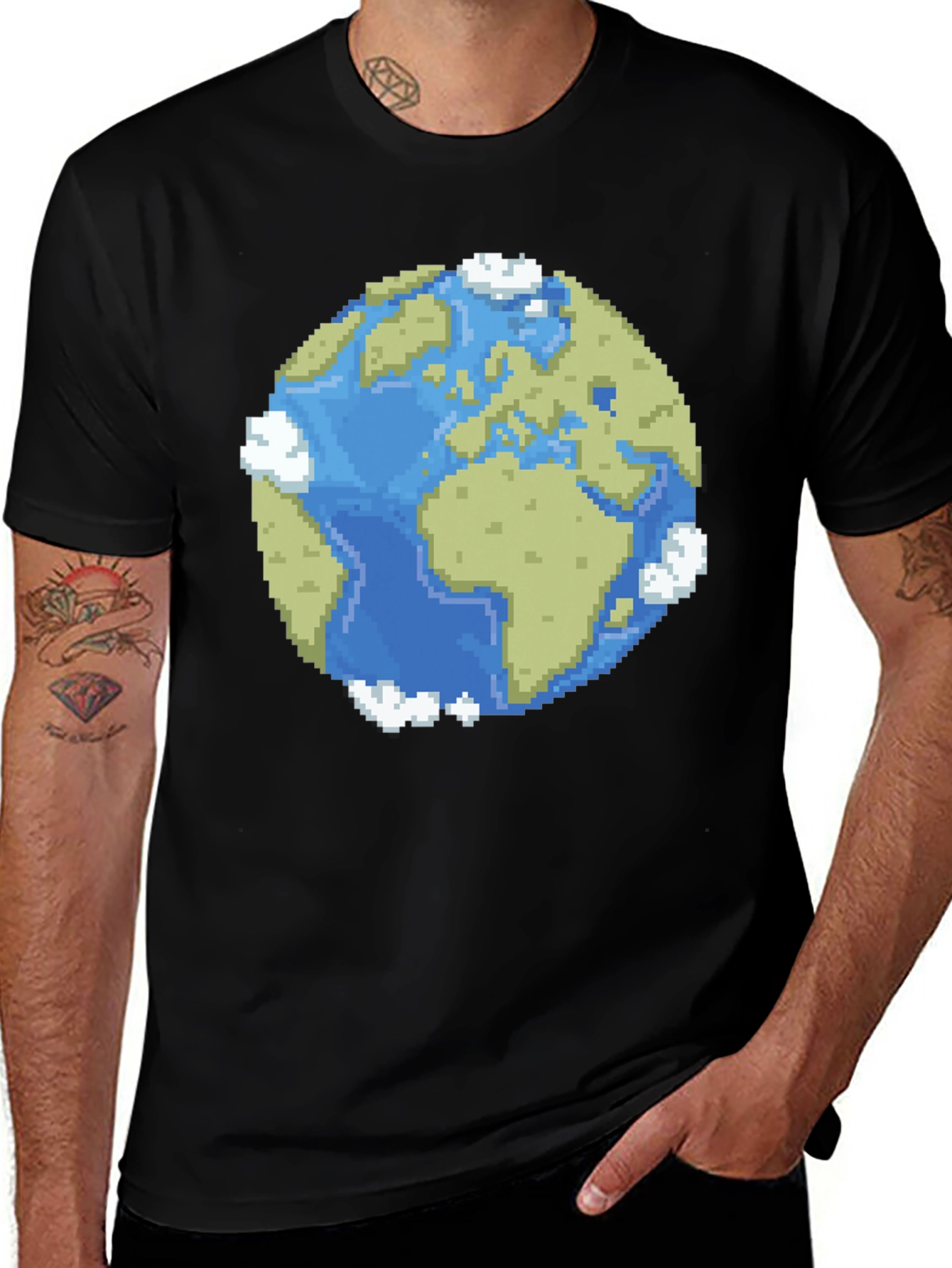 Pixel Earth Graphic Black T-Shirt