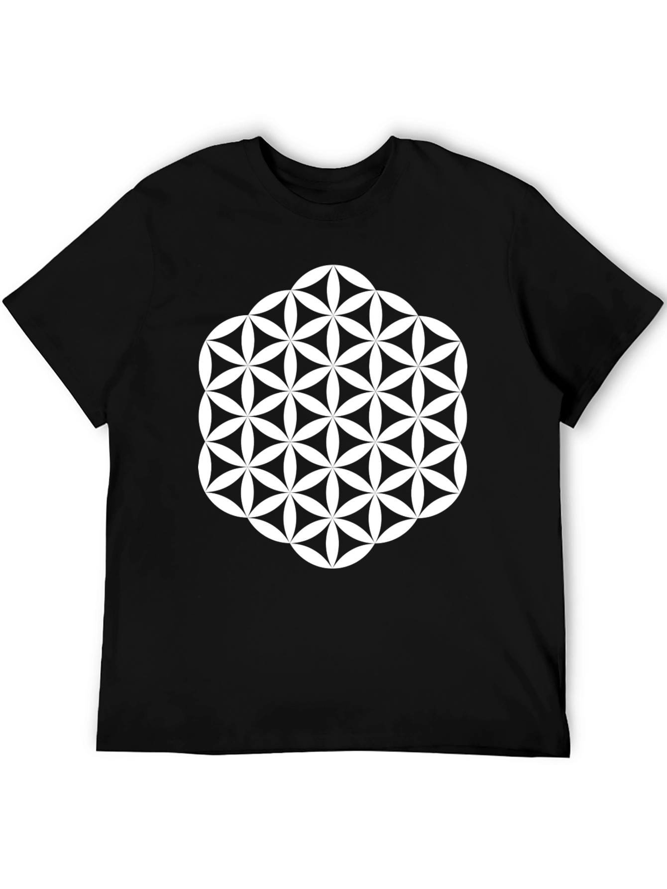 Geometric Flower of Life Graphic Tee - Black