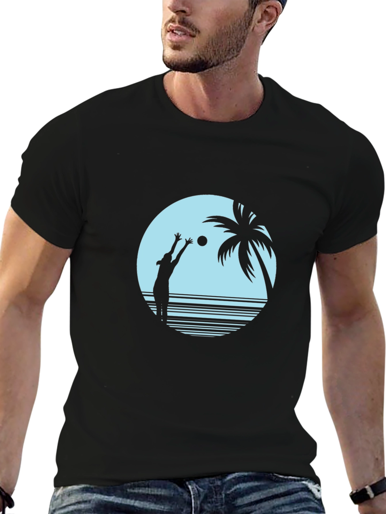 Beach Volleyball Graphic Tee - Black