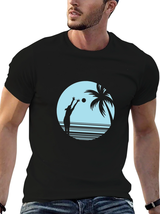 Beach Volleyball Graphic Tee - Black