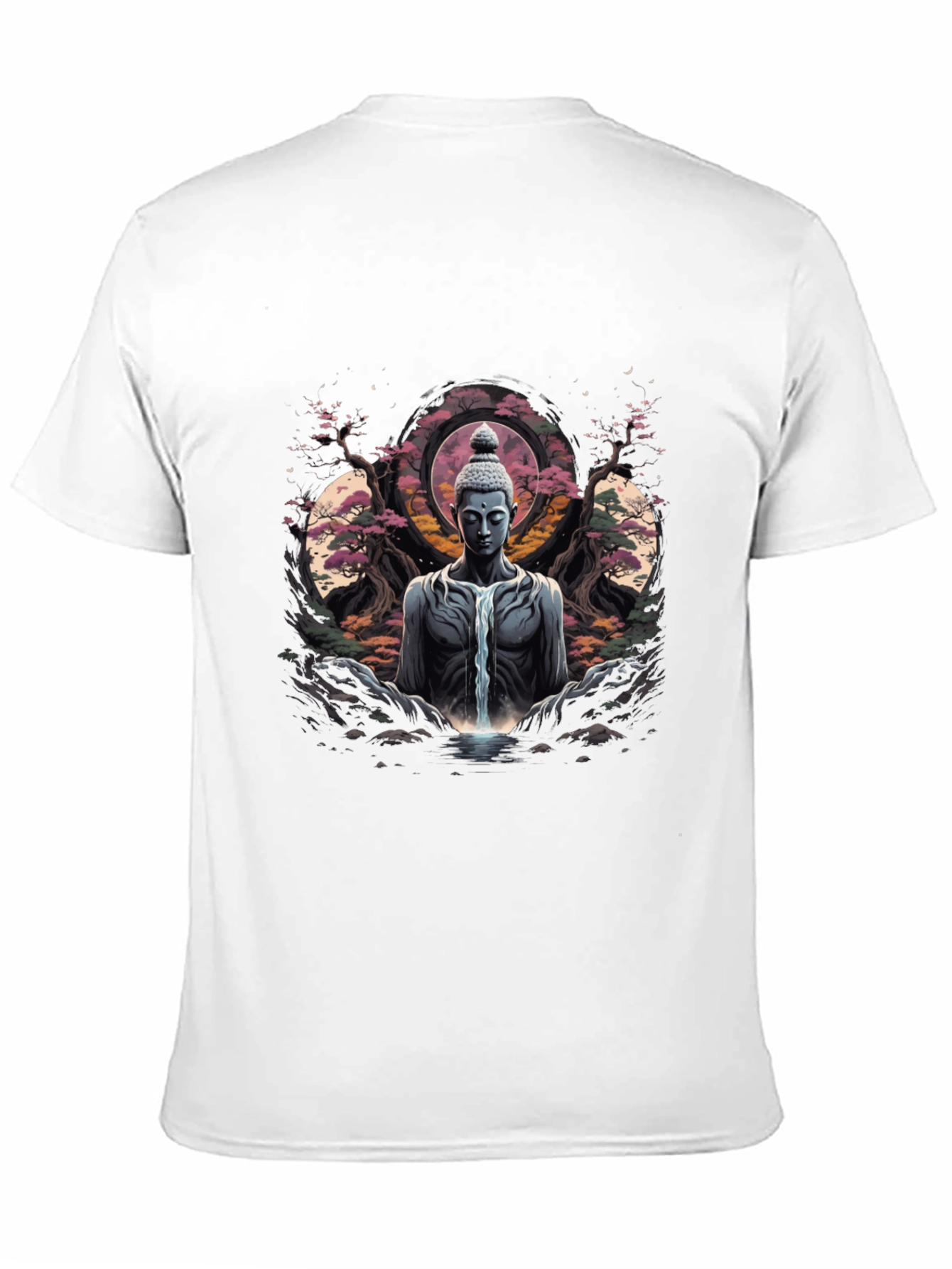 Buddha Waterfall Graphic T-Shirt - Meditative Black Tee