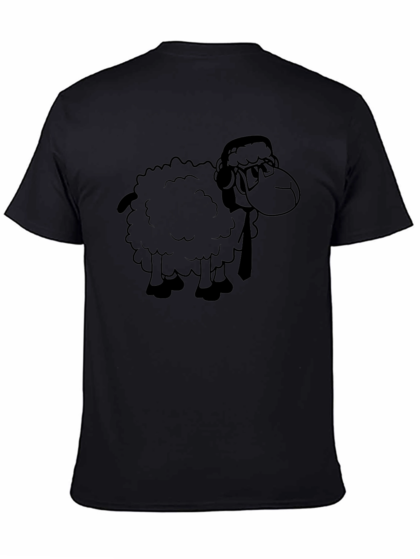 Cartoon Sheep Graphic Tee - Black Cotton T-Shirt
