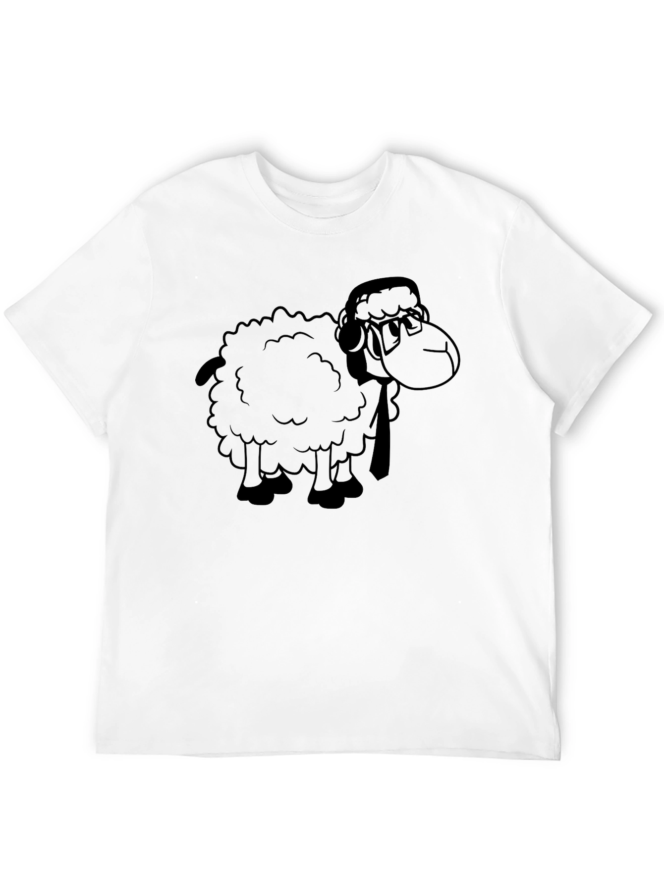 Cartoon Sheep Graphic Tee - Black Cotton T-Shirt