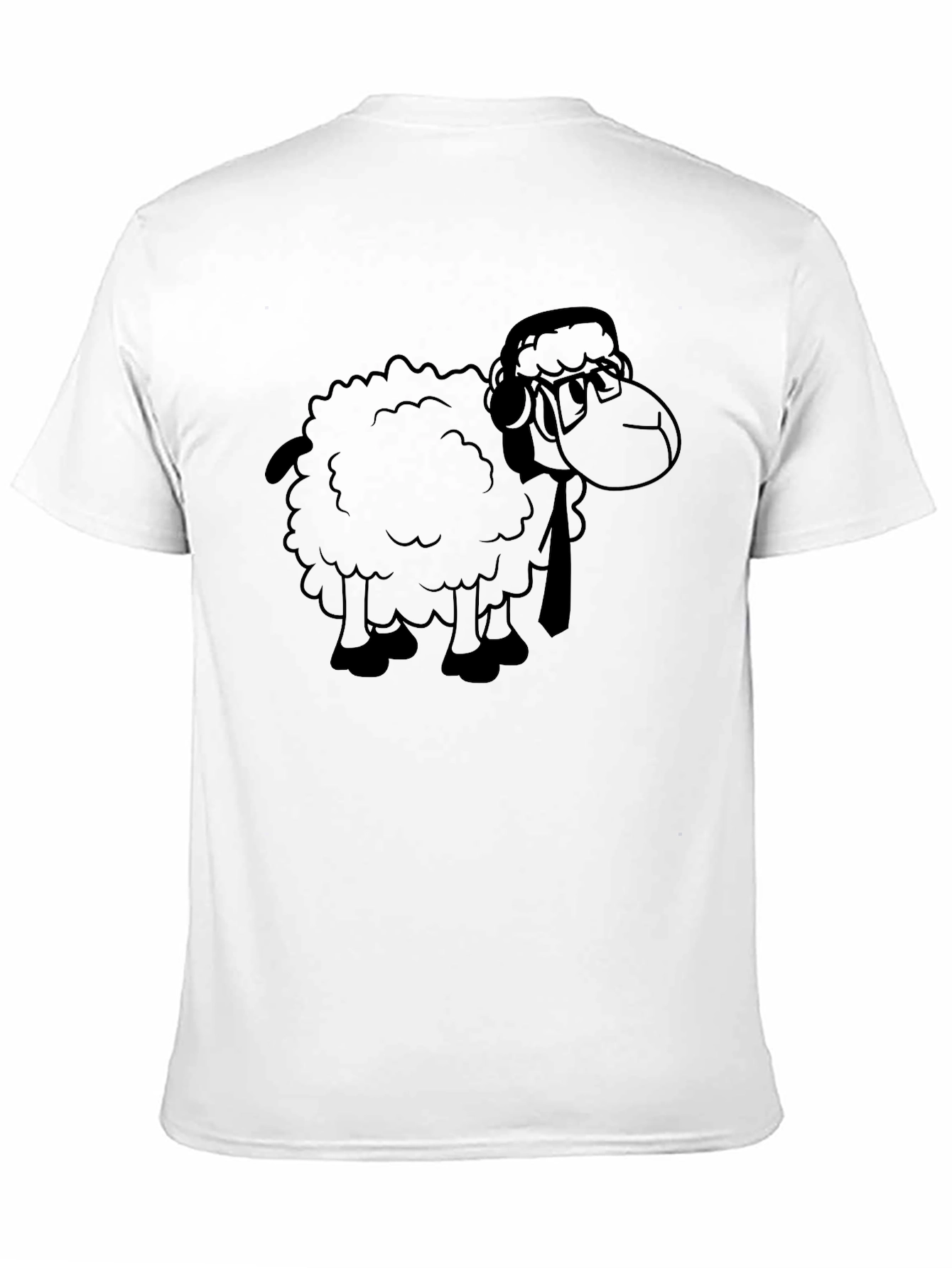 Cartoon Sheep Graphic Tee - Black Cotton T-Shirt