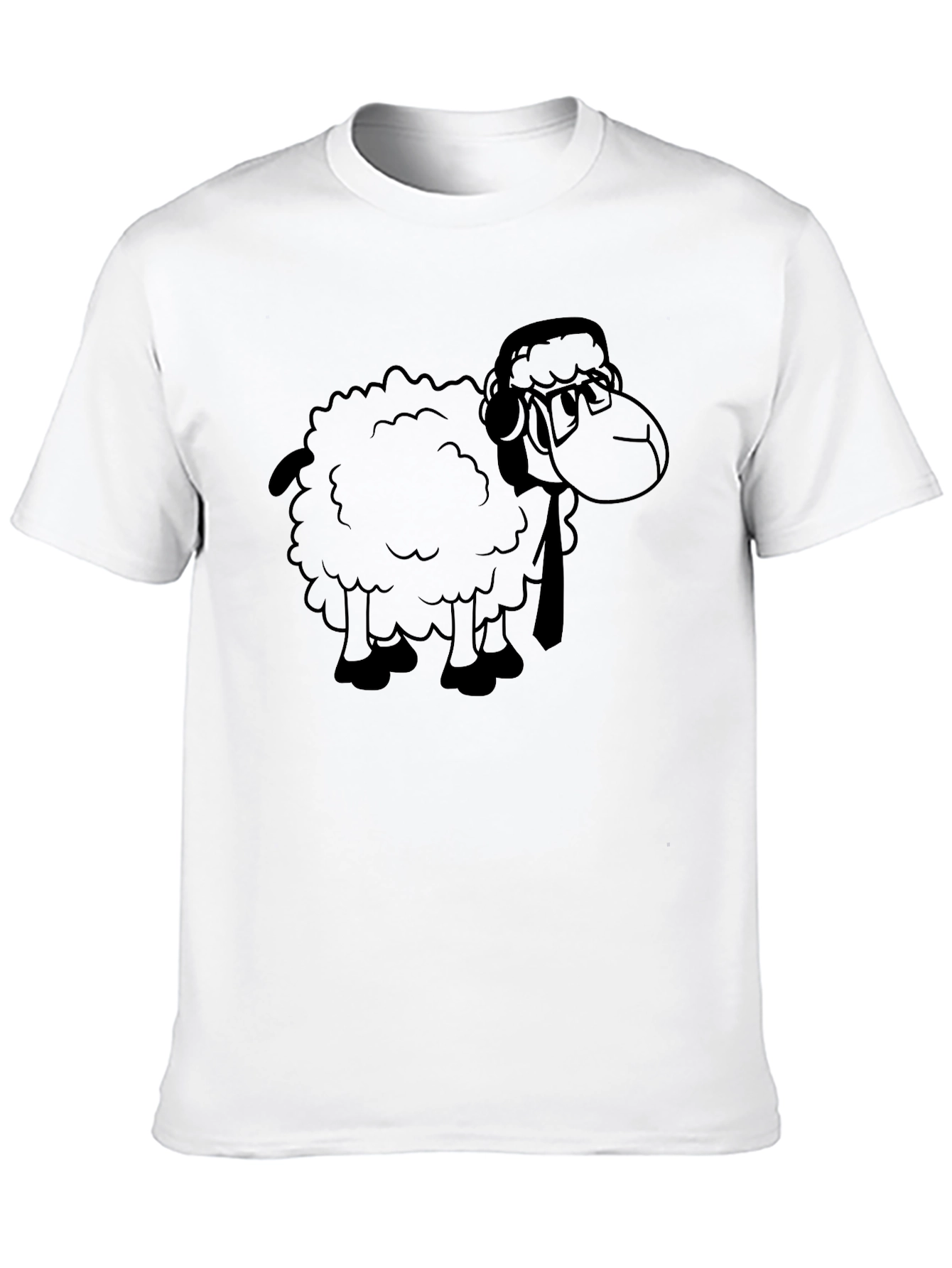 Cartoon Sheep Graphic Tee - Black Cotton T-Shirt