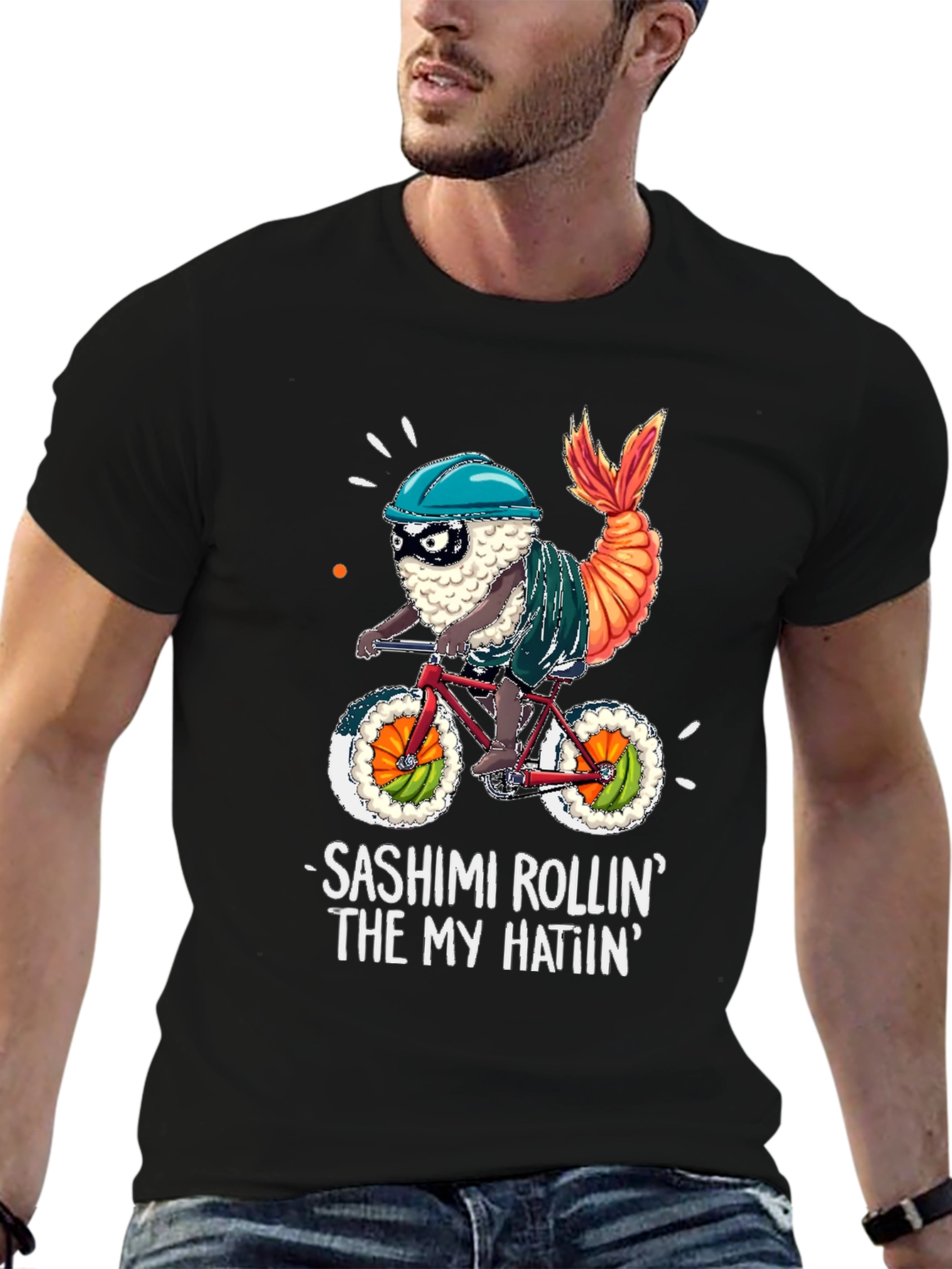 Sashimi Rollin T-Shirt - Funny Sushi Bike Tee