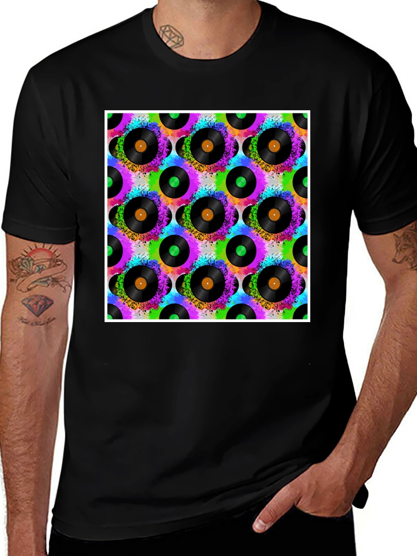 Vinyl Record Pattern T-Shirt