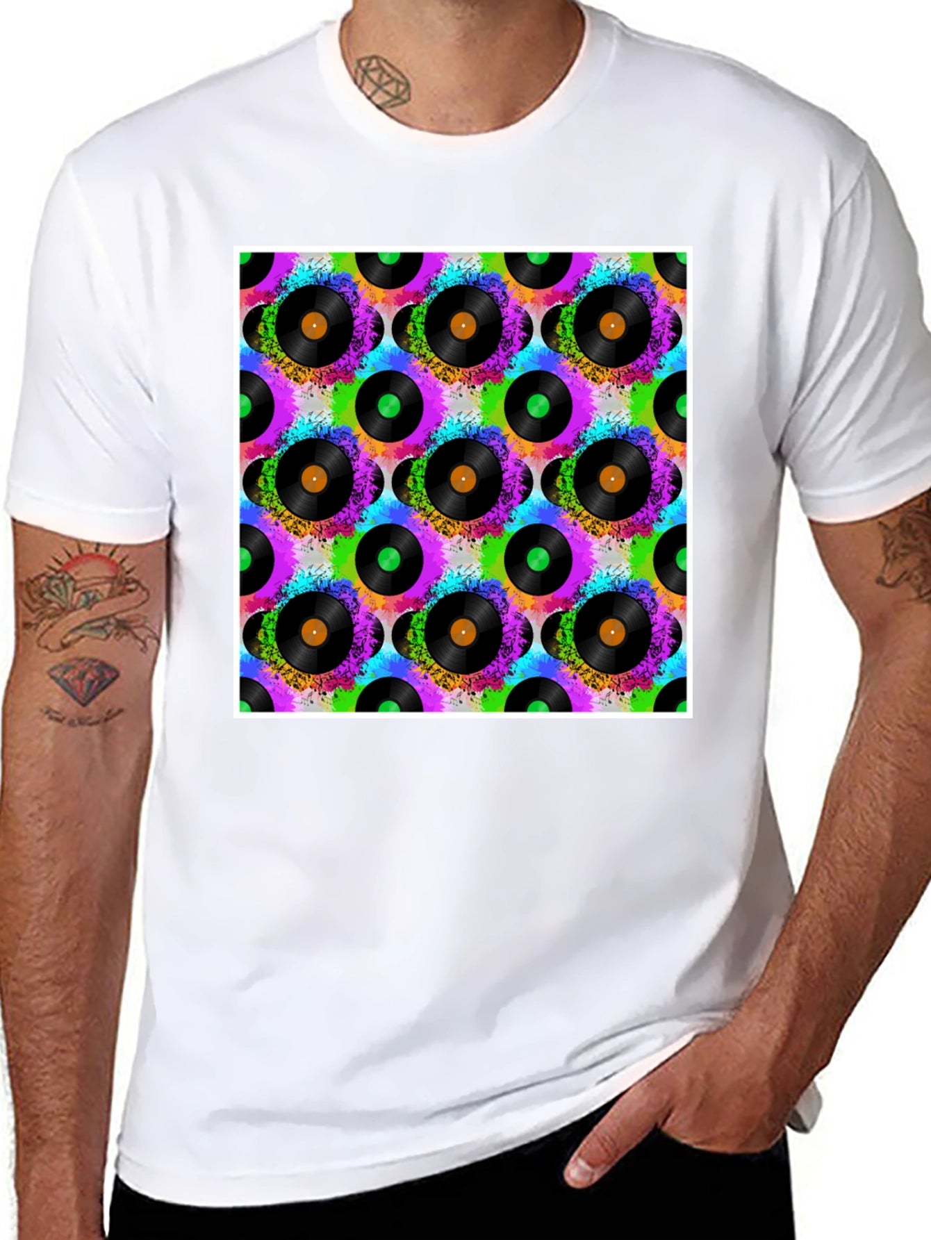 Vinyl Record Pattern T-Shirt