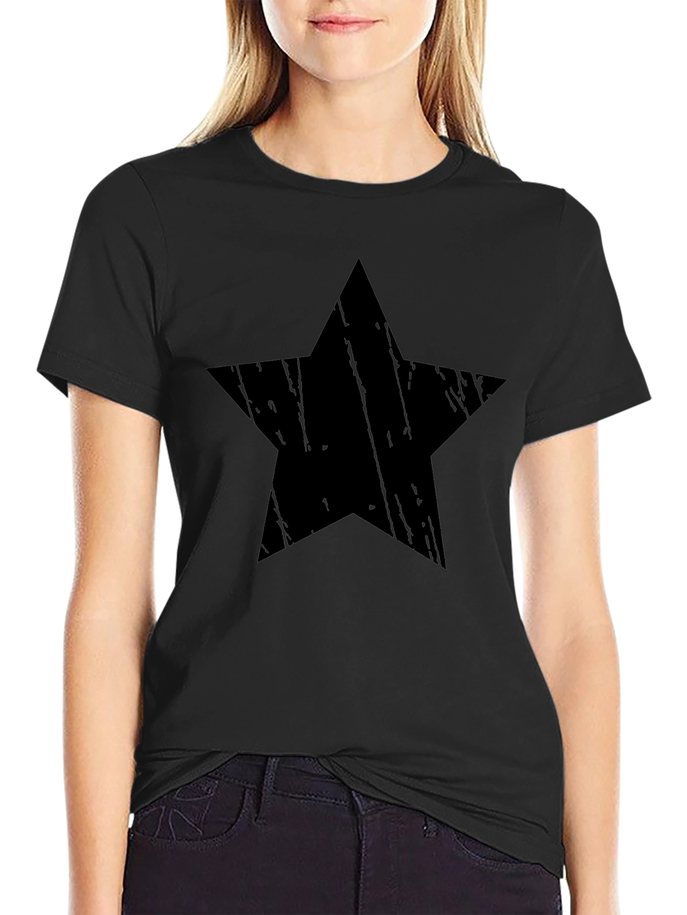 Distressed Star Graphic Black T-Shirt - Mens Casual Tee