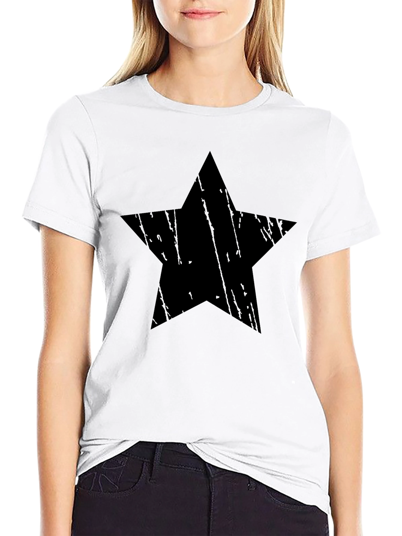 Distressed Star Graphic Black T-Shirt - Mens Casual Tee
