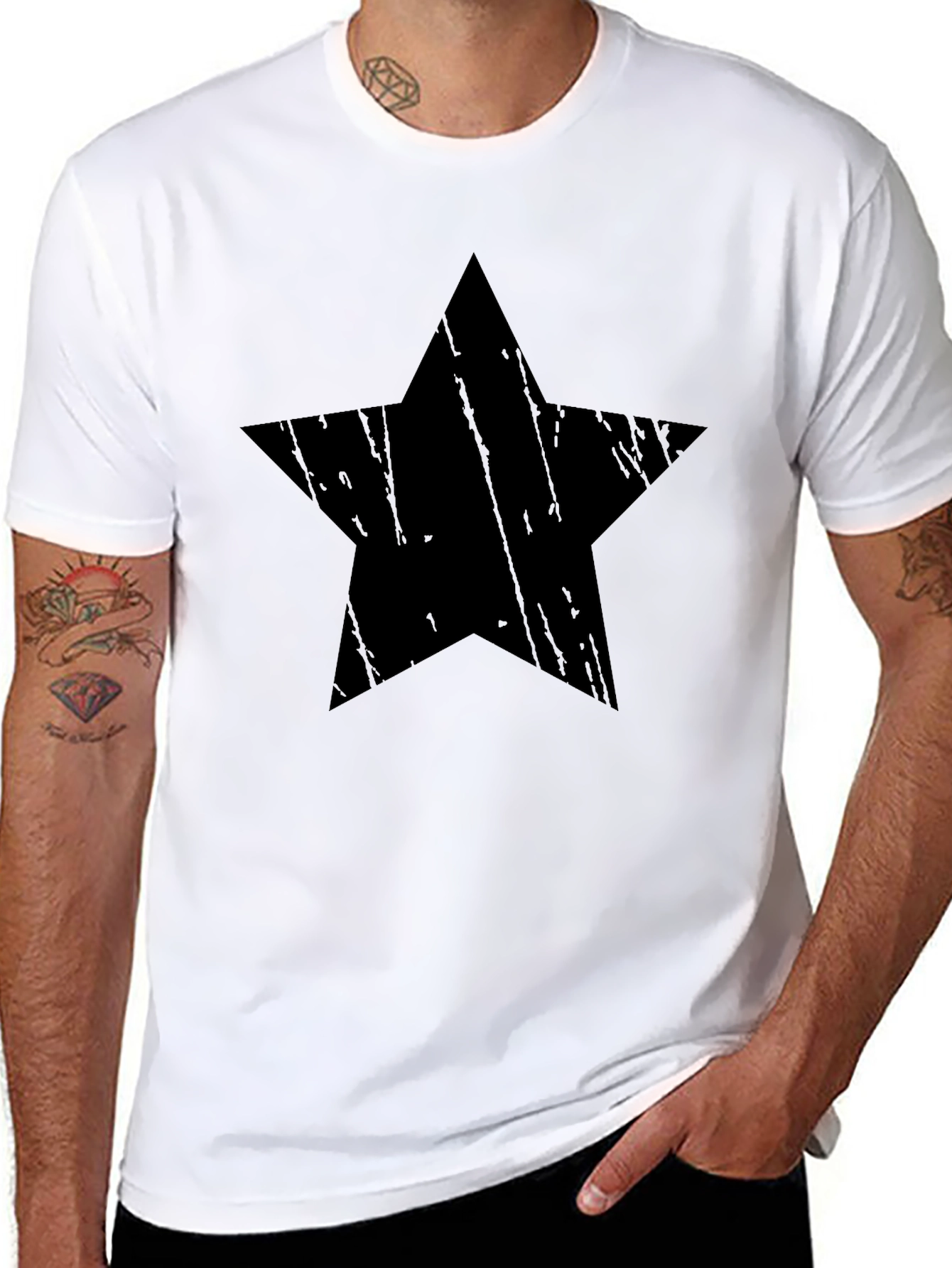 Distressed Star Graphic Black T-Shirt - Mens Casual Tee