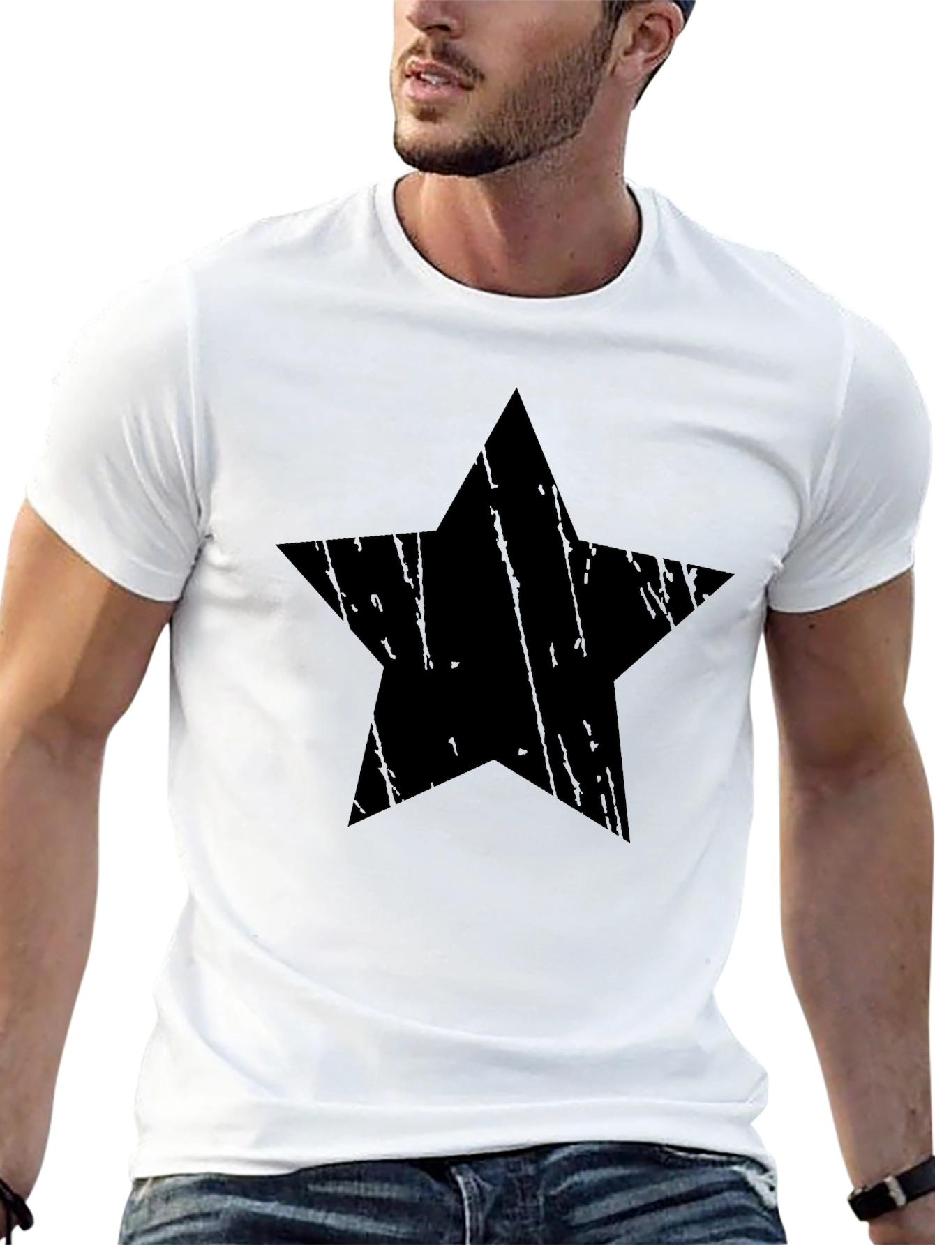 Distressed Star Graphic Black T-Shirt - Mens Casual Tee