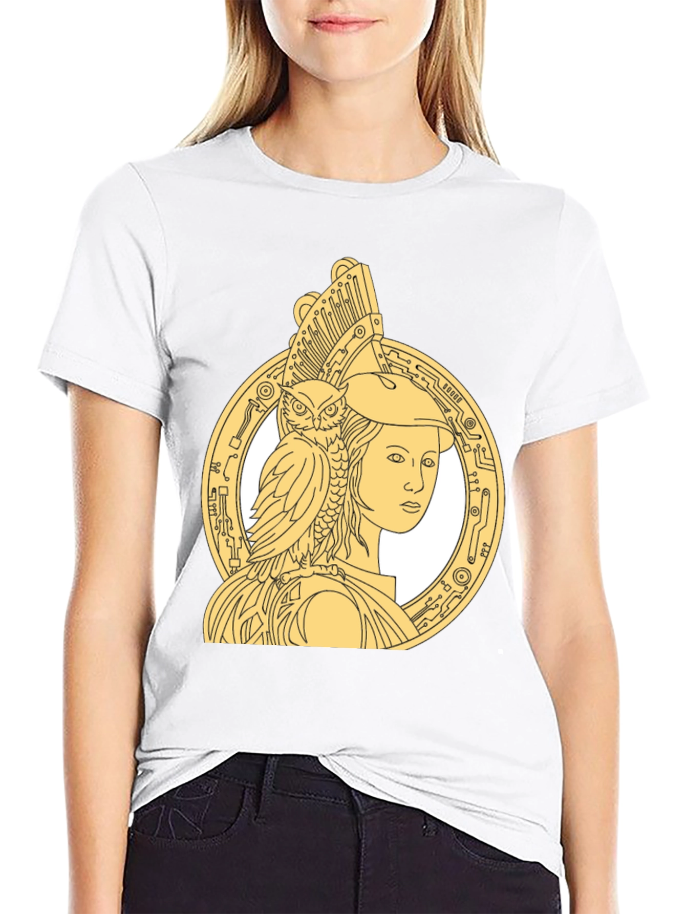 Athena & Owl Graphic T-Shirt - Black