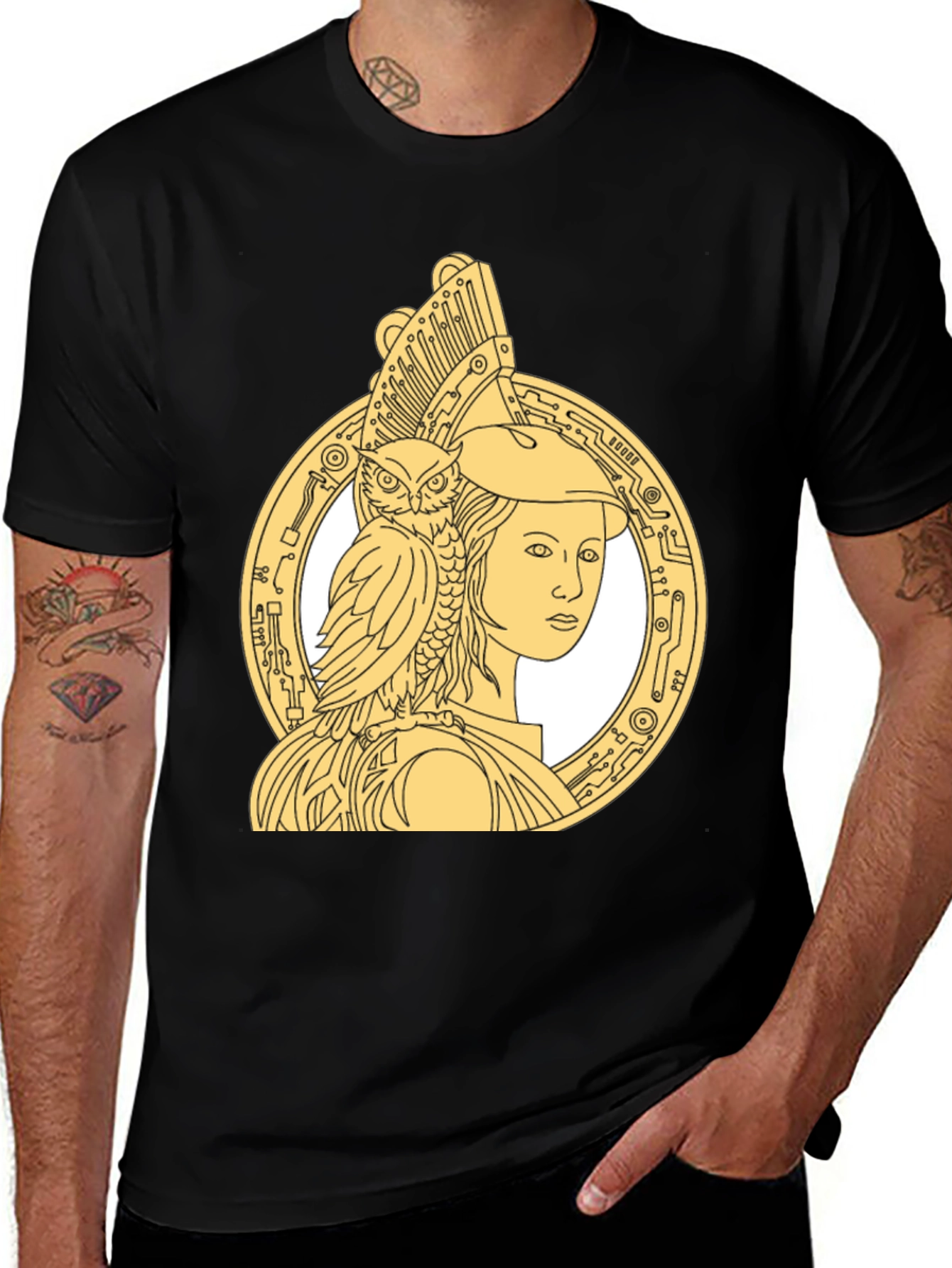 Athena & Owl Graphic T-Shirt - Black