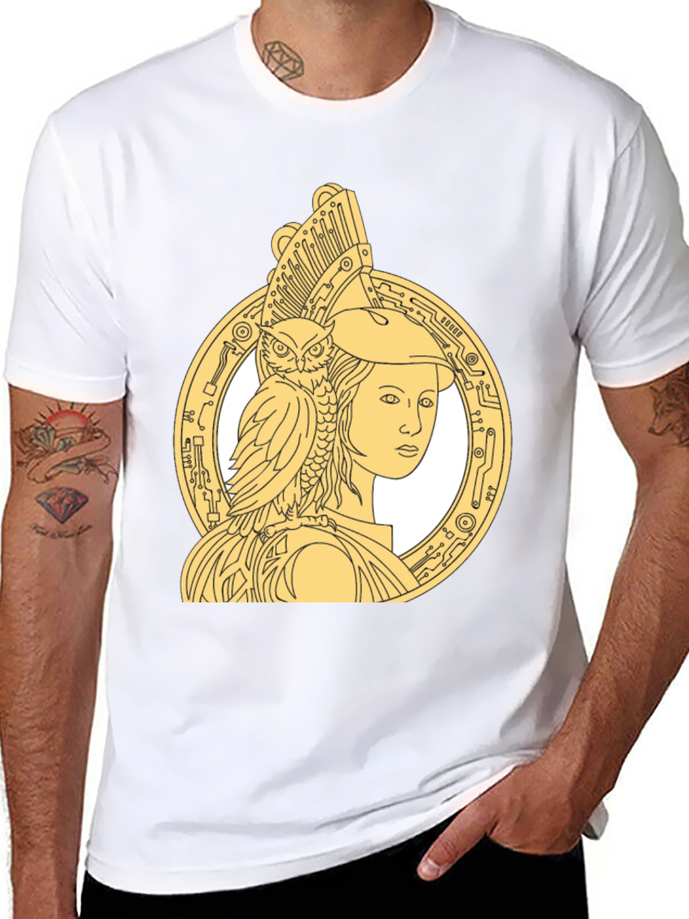 Athena & Owl Graphic T-Shirt - Black