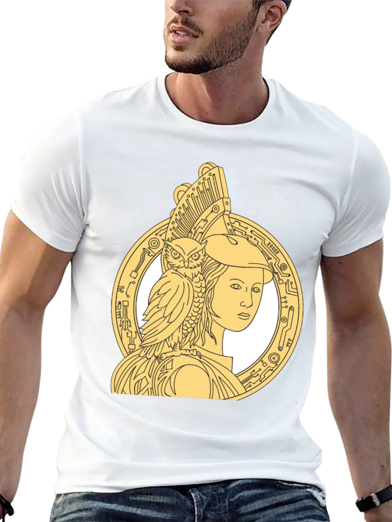 Athena & Owl Graphic T-Shirt - Black