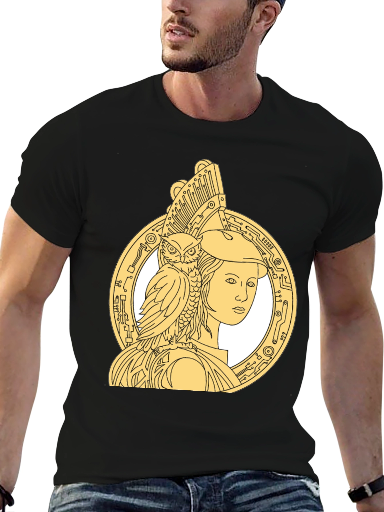 Athena & Owl Graphic T-Shirt - Black